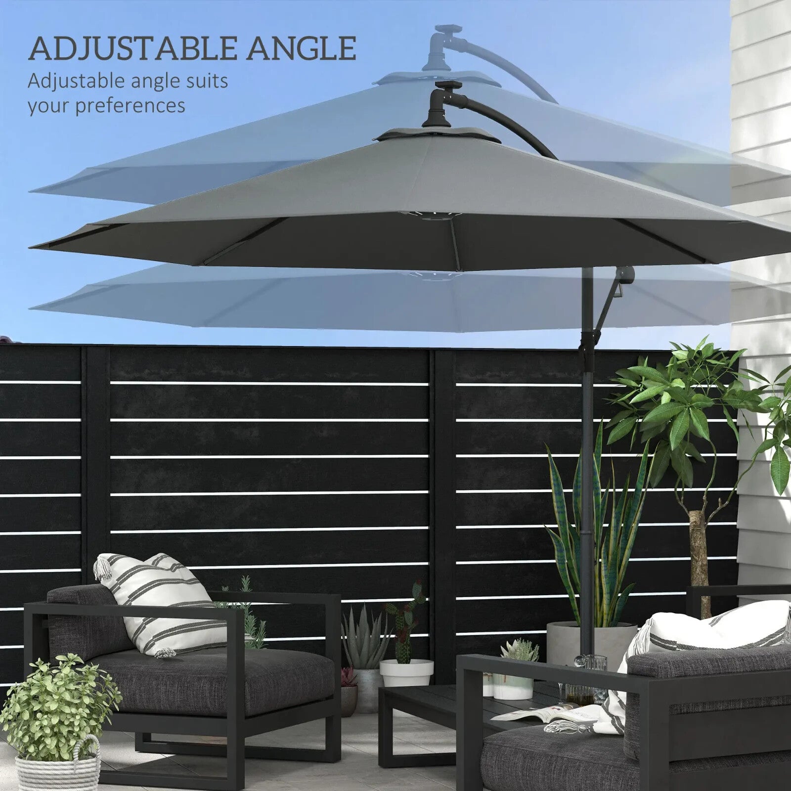3m Cantilever Parasol with Base Solar LED Lights Crank Handle Garden Umbrella - Home and Garden Furniture Shop - rustic - furniture