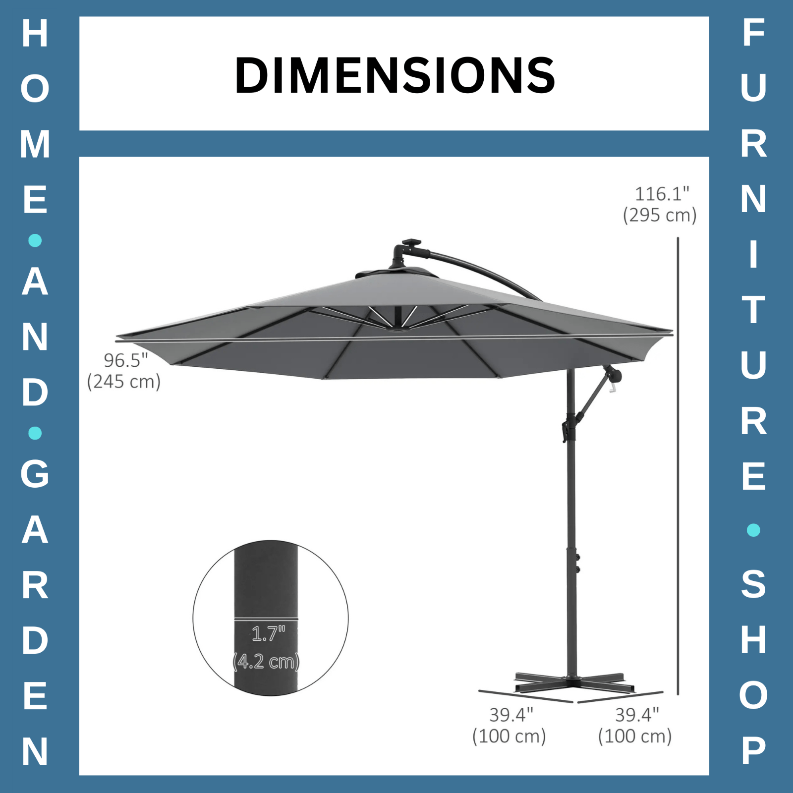 3m Cantilever Parasol with Base Solar LED Lights Crank Handle Garden Umbrella - Home and Garden Furniture Shop - rustic - furniture