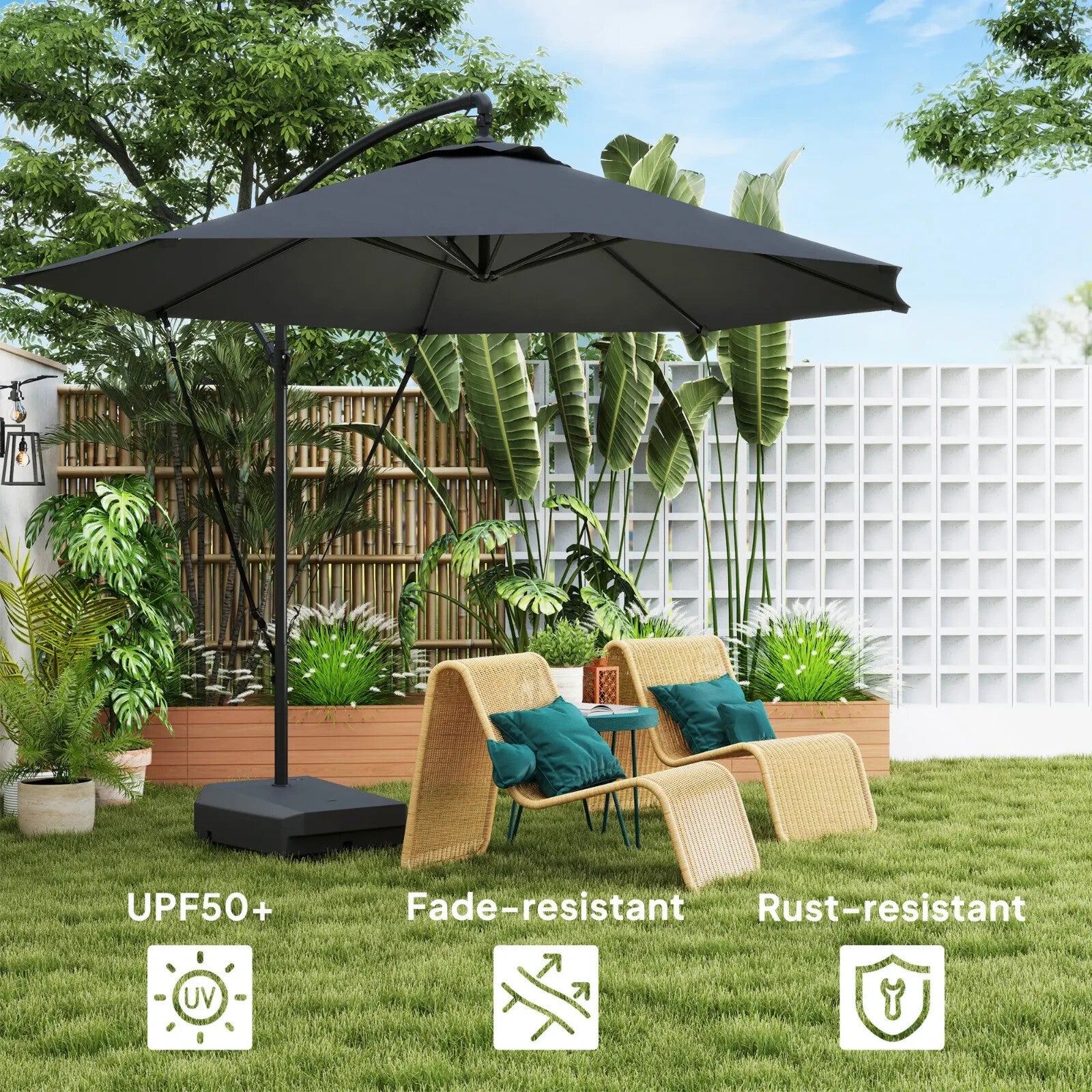 3m Garden Cantilever Parasol Fillable Base Wind Strap Cover Banana Umbrella Grey - Home and Garden Furniture Shop - rustic - furniture