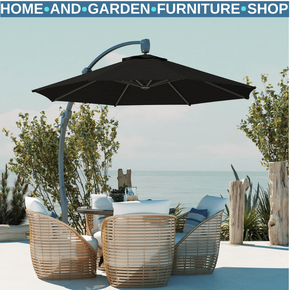 3m Garden Cantilever Parasol Overhanging Umbrella with Crank Handle & Base Black - Home and Garden Furniture Shop - rustic - furniture