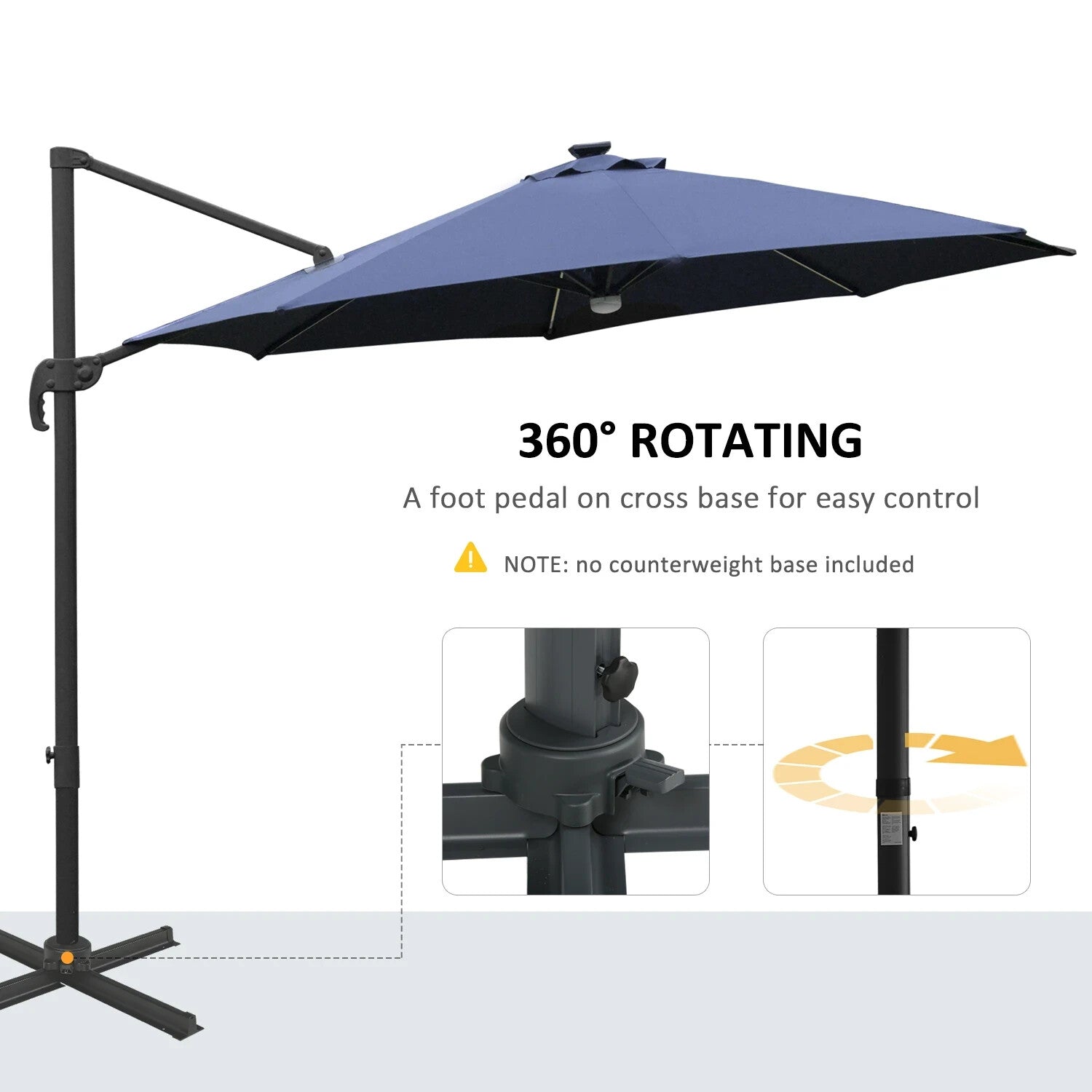 3m LED Cantilever Garden Parasol with Solar Lights and Cross Base 2.92x2.92x2.4m - Home and Garden Furniture Shop - rustic - furniture