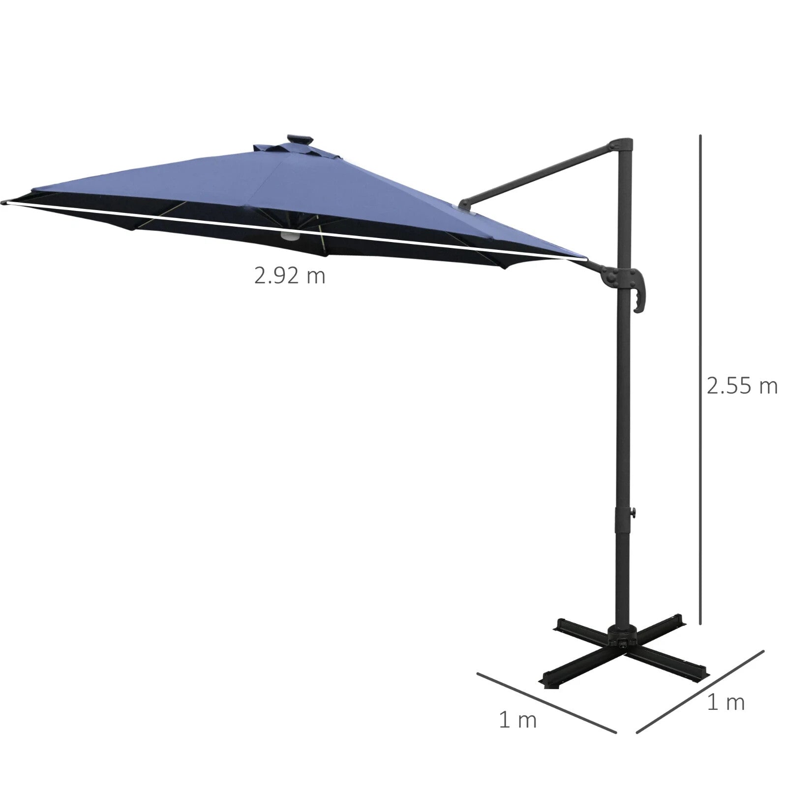 3m LED Cantilever Garden Parasol with Solar Lights and Cross Base 2.92x2.92x2.4m - Home and Garden Furniture Shop - rustic - furniture