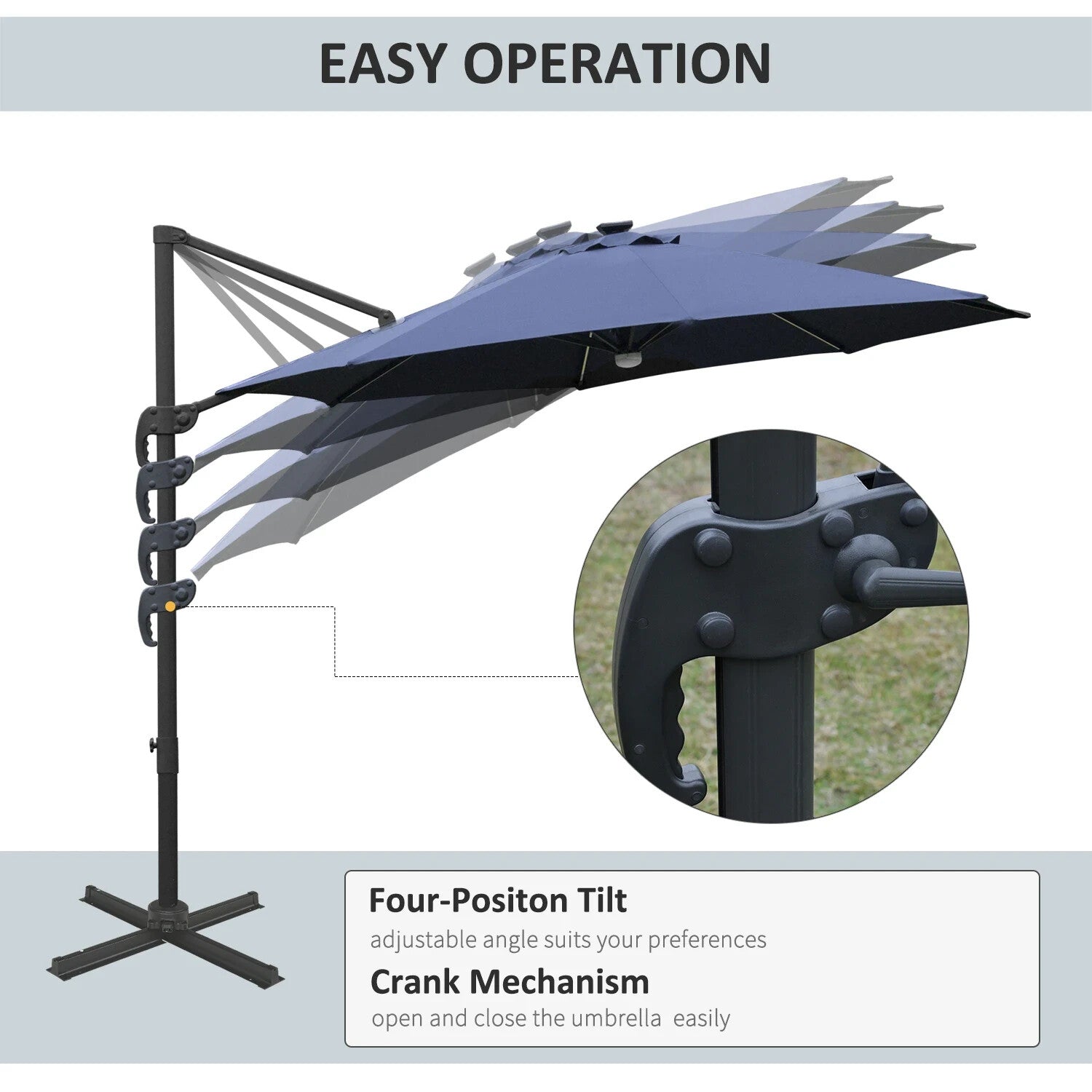 3m LED Cantilever Garden Parasol with Solar Lights and Cross Base 2.92x2.92x2.4m - Home and Garden Furniture Shop - rustic - furniture