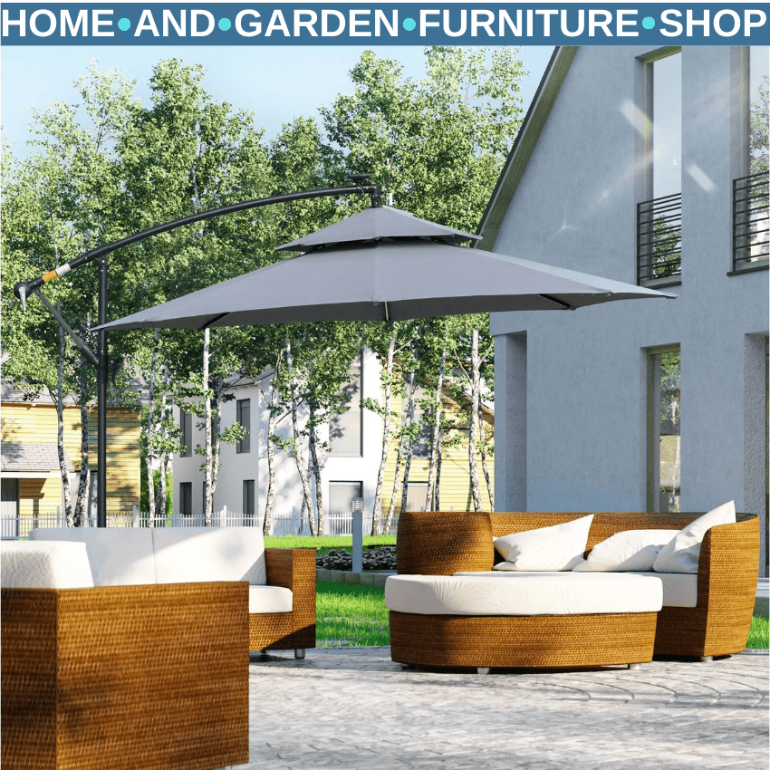 3m LED Cantilever Parasol Banana Hanging Umbrella with Solar Lights and Crank - Home and Garden Furniture Shop - rustic - furniture