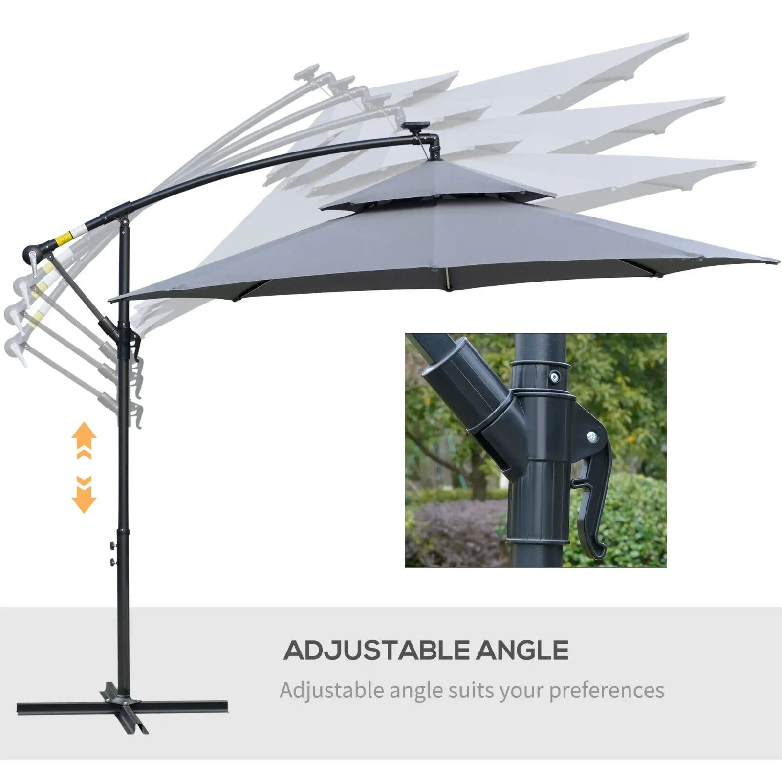 3m LED Cantilever Parasol Banana Hanging Umbrella with Solar Lights and Crank - Home and Garden Furniture Shop - rustic - furniture