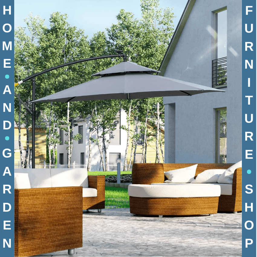 3m LED Cantilever Parasol Banana Hanging Umbrella with Solar Lights and Crank - Home and Garden Furniture Shop - rustic - furniture