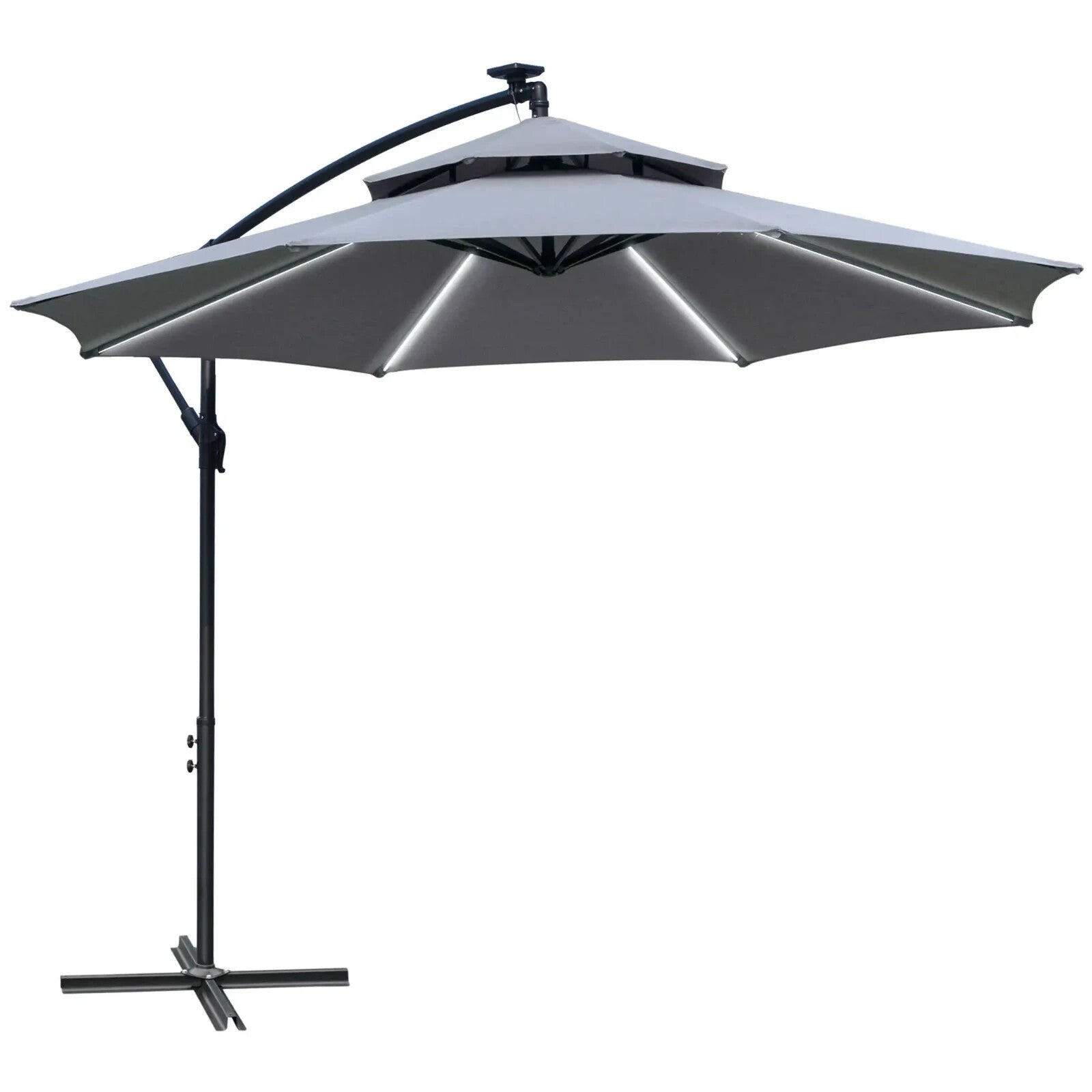 3m LED Cantilever Parasol Banana Hanging Umbrella with Solar Lights and Crank - Home and Garden Furniture Shop - rustic - furniture