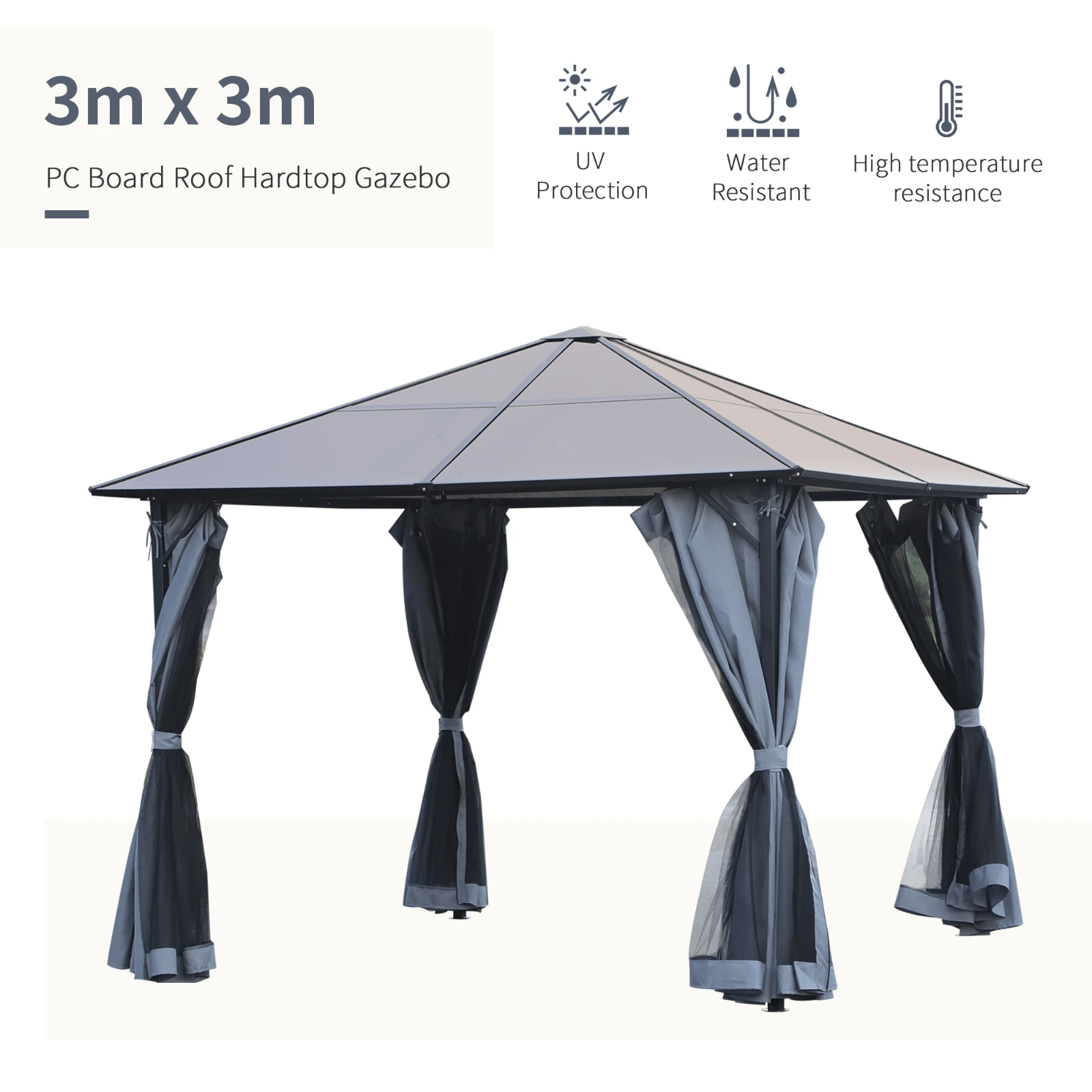 3m Polycarbonate Hardtop Gazebo with Sides Curtains Aluminium Frame Party Tent - Home and Garden Furniture Shop - rustic - furniture