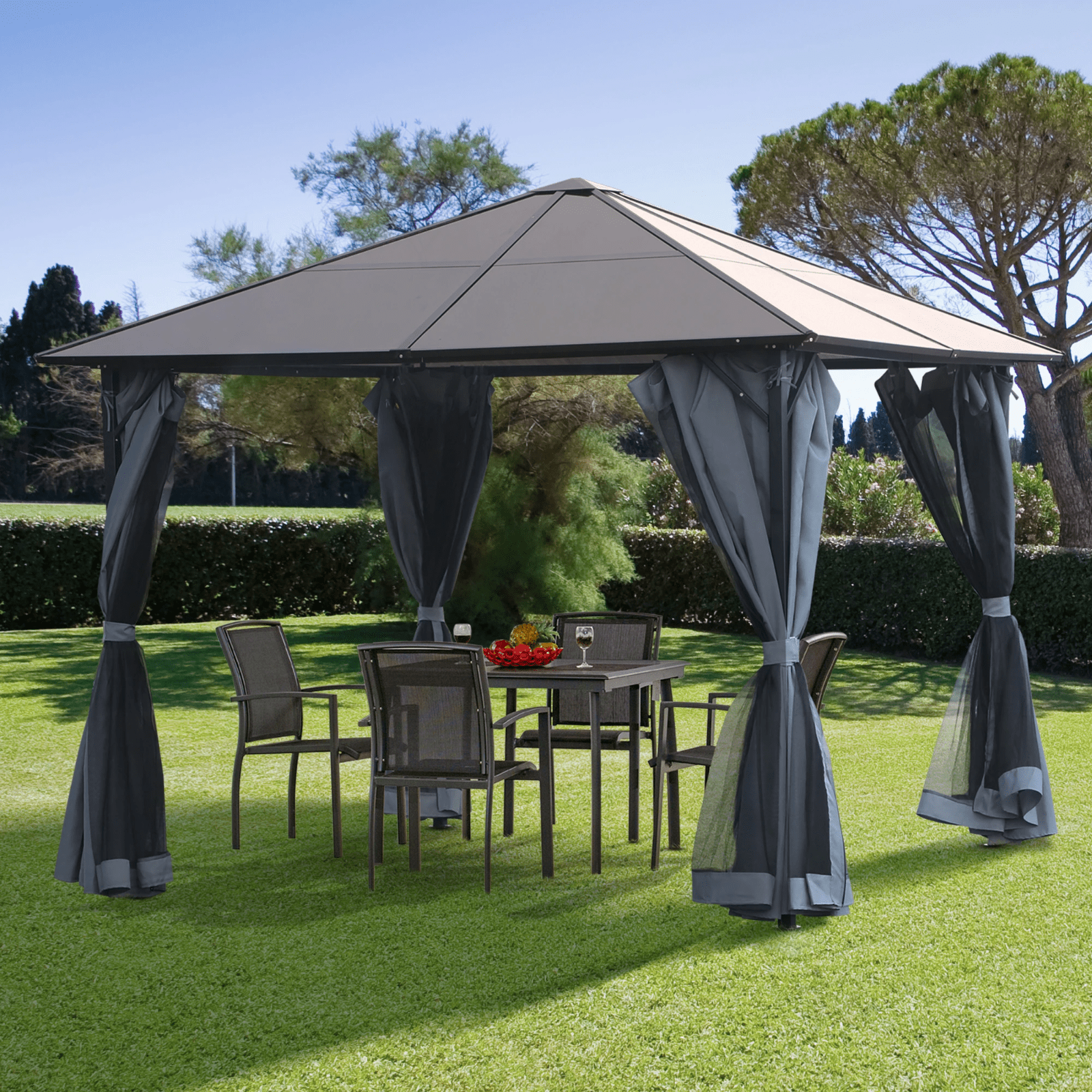 3m Polycarbonate Hardtop Gazebo with Sides Curtains Aluminium Frame Party Tent - Home and Garden Furniture Shop - rustic - furniture