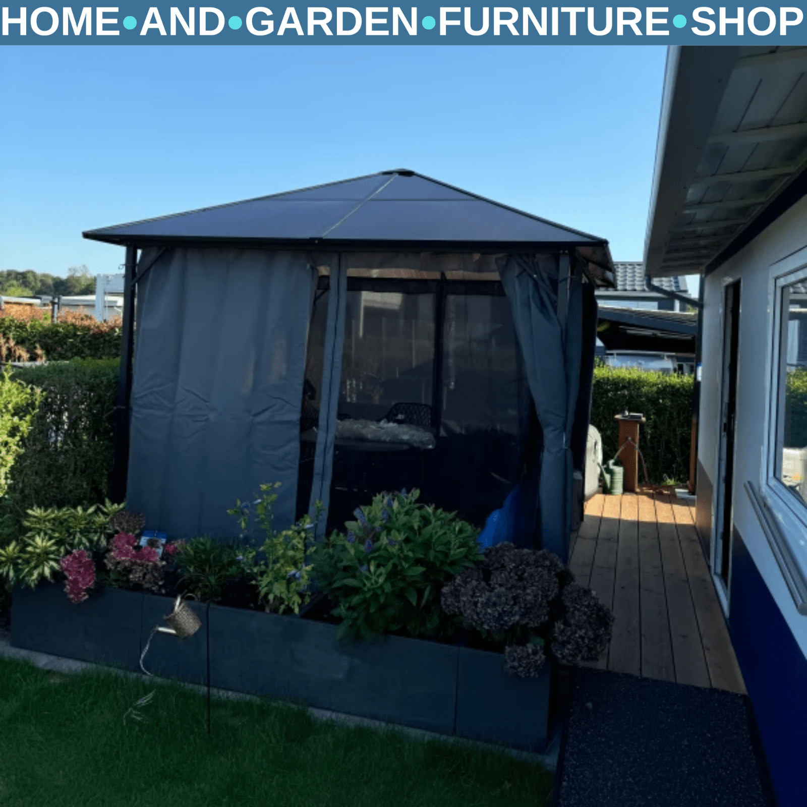 3m Polycarbonate Hardtop Gazebo with Sides Curtains Aluminium Frame Party Tent - Home and Garden Furniture Shop - rustic - furniture