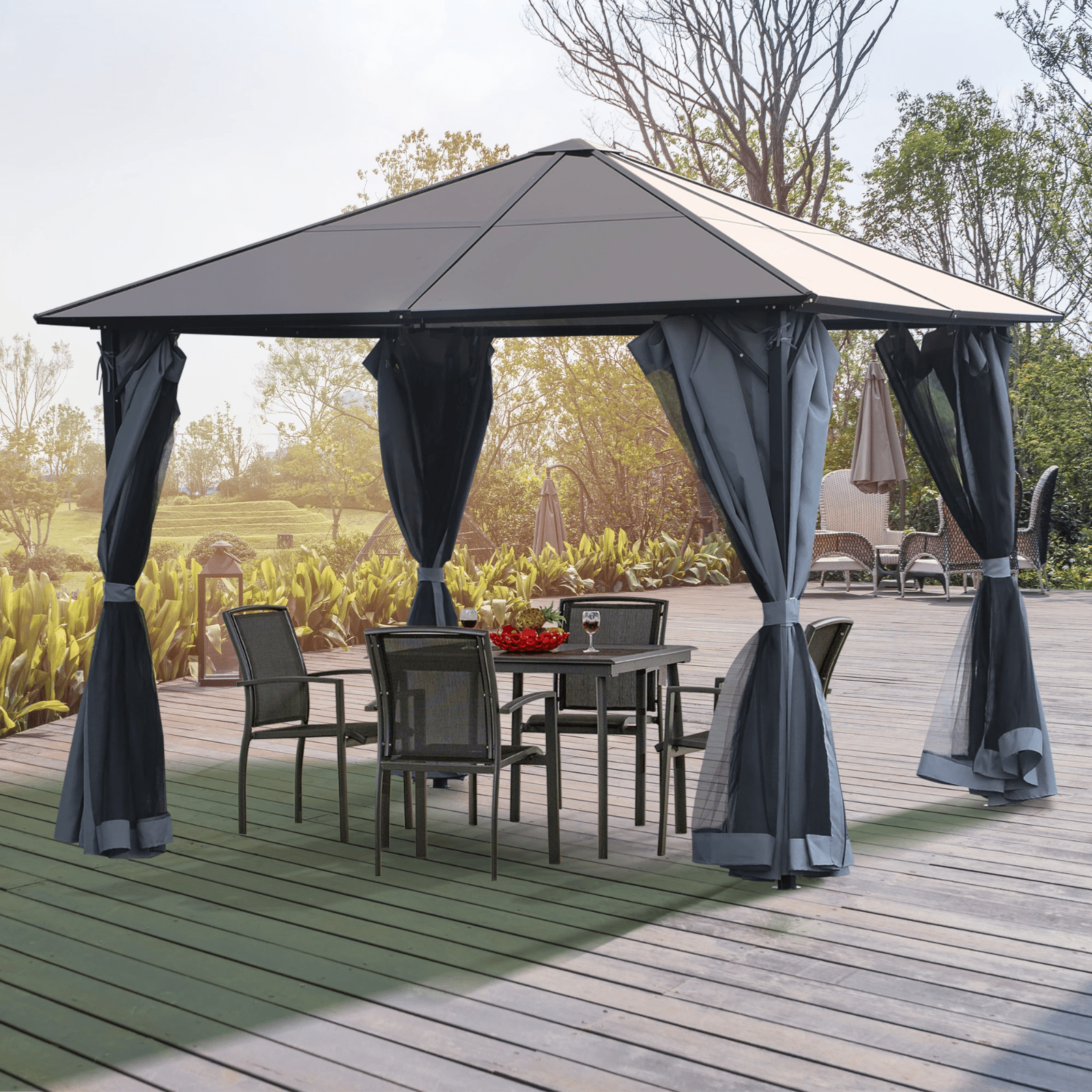 3m Polycarbonate Hardtop Gazebo with Sides Curtains Aluminium Frame Party Tent - Home and Garden Furniture Shop - rustic - furniture
