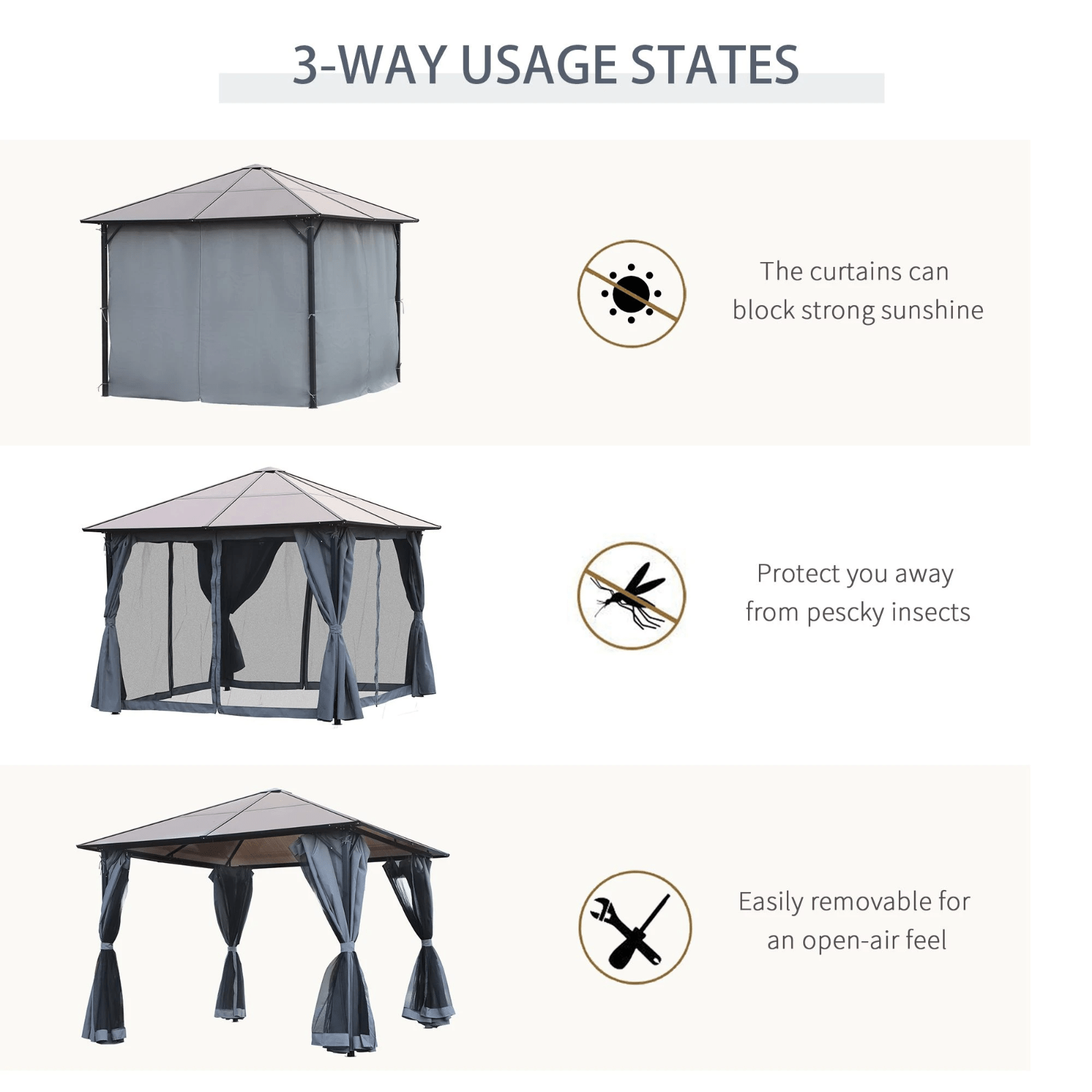 3m Polycarbonate Hardtop Gazebo with Sides Curtains Aluminium Frame Party Tent - Home and Garden Furniture Shop - rustic - furniture