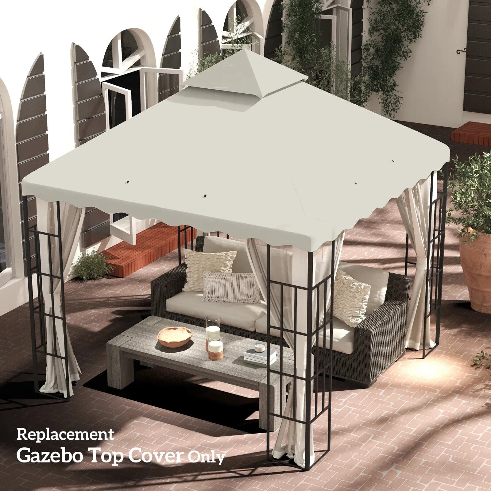 3m x 3m Gazebo Canopy Replacement Cover 2 - Tier Replacement Gazebo Roof Cream Sun - Home and Garden Furniture Shop - #rustic - furniture#