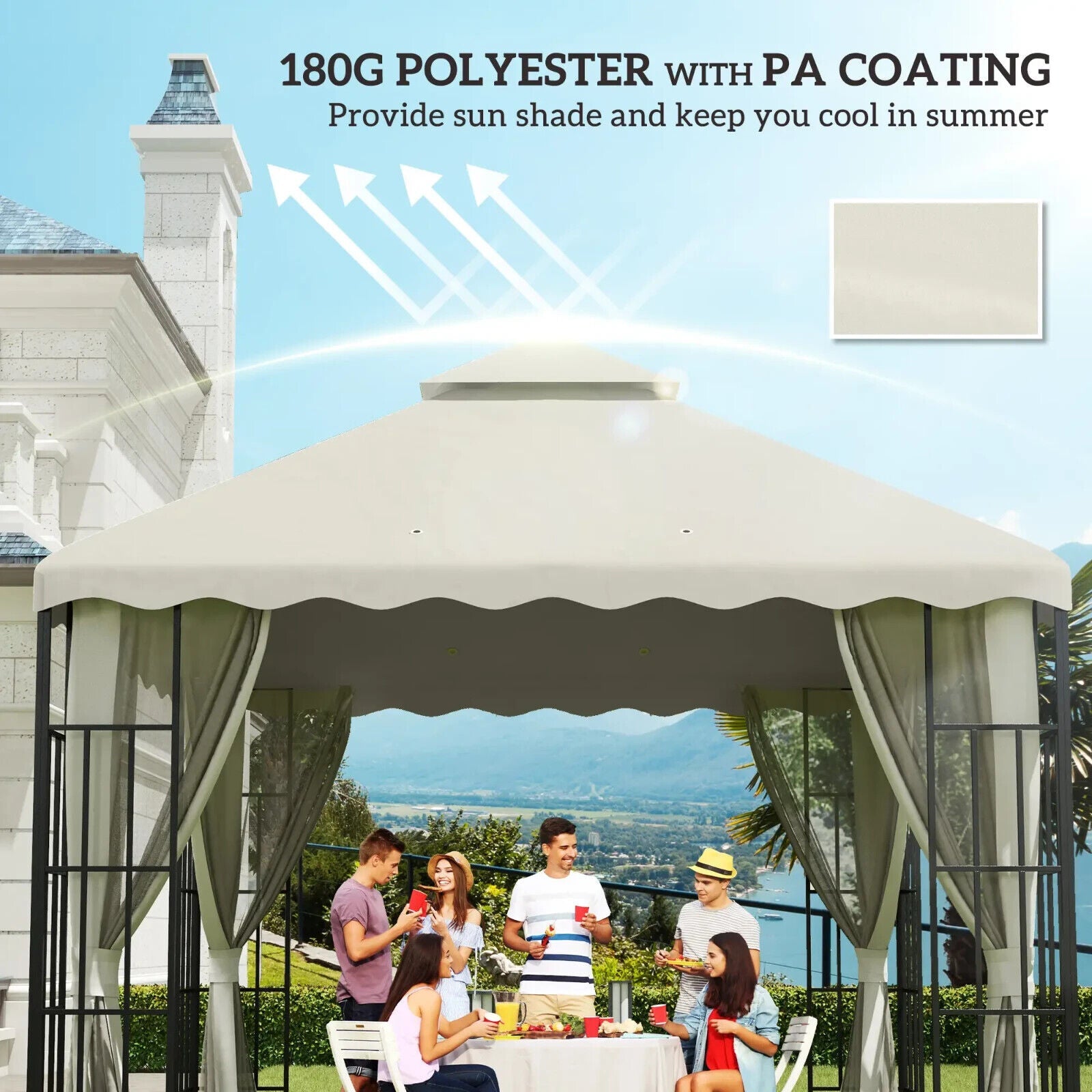 3m x 3m Gazebo Canopy Replacement Cover 2 - Tier Replacement Gazebo Roof Cream Sun - Home and Garden Furniture Shop - #rustic - furniture#
