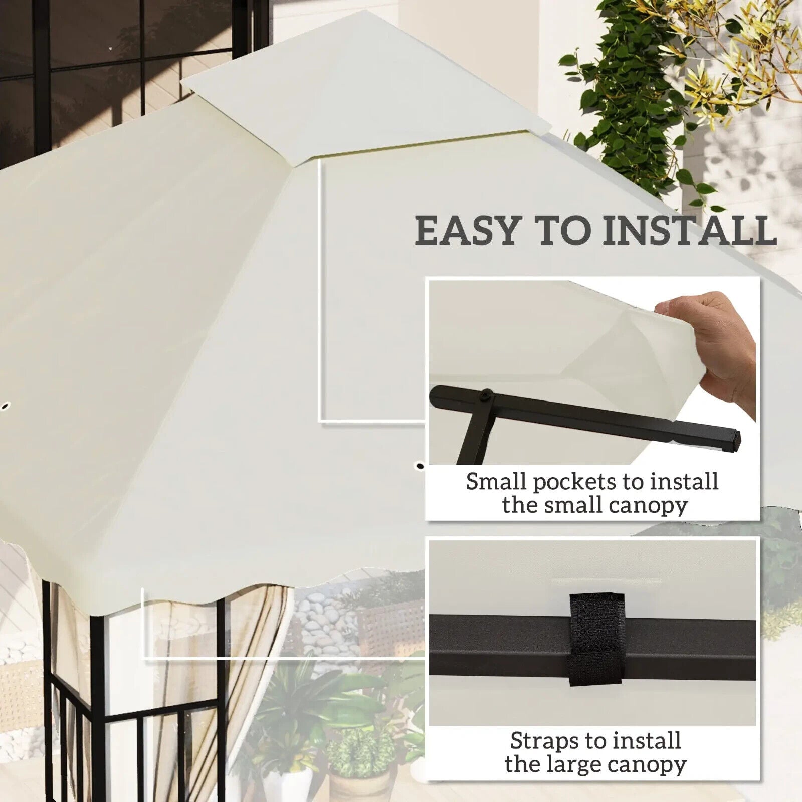 3m x 3m Gazebo Canopy Replacement Cover 2 - Tier Replacement Gazebo Roof Cream Sun - Home and Garden Furniture Shop - #rustic - furniture#