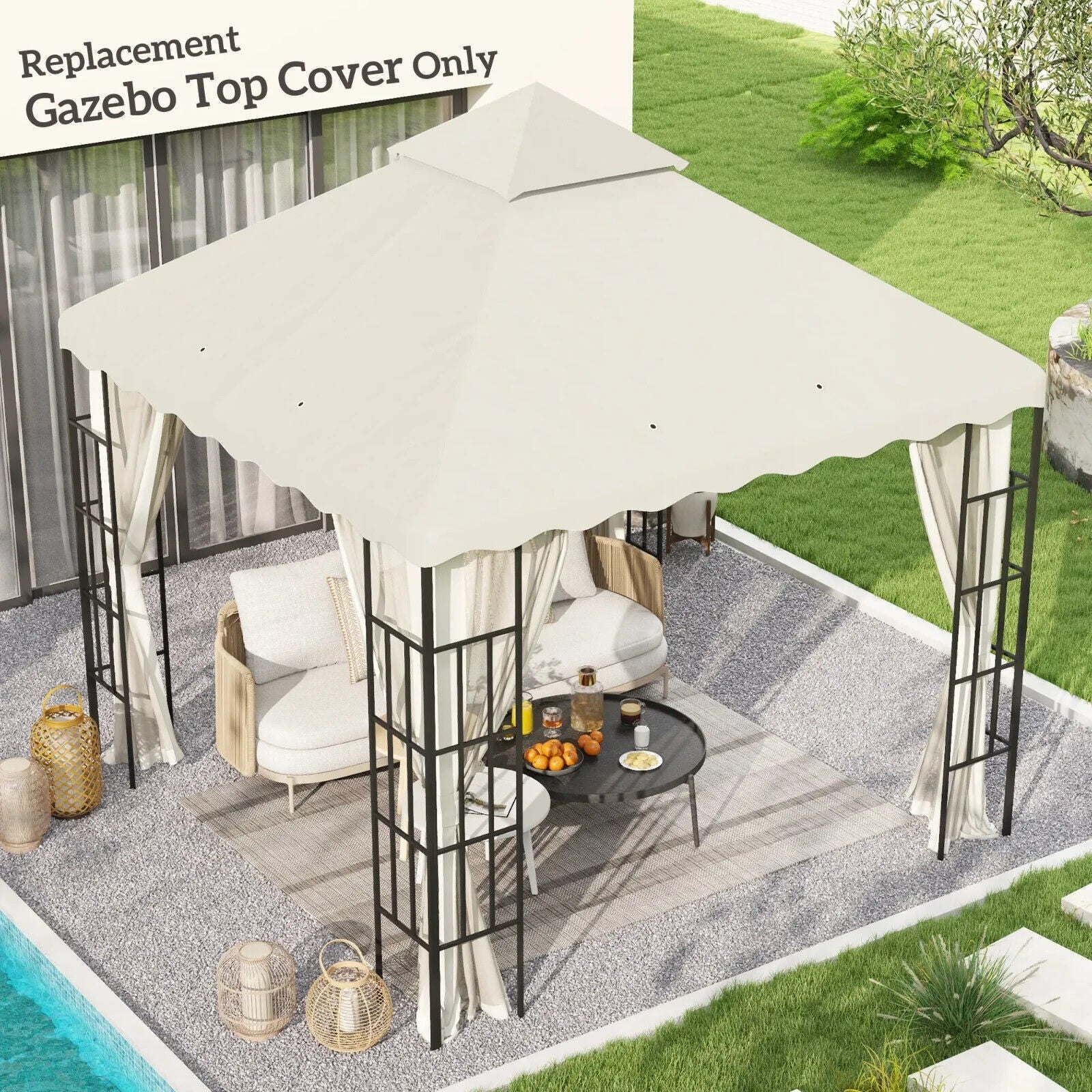 3m x 3m Gazebo Canopy Replacement Cover 2 - Tier Replacement Gazebo Roof Cream Sun - Home and Garden Furniture Shop - #rustic - furniture#