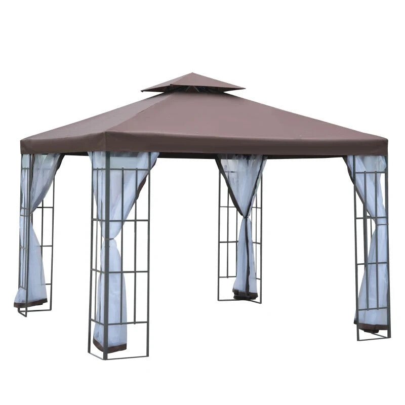 3m x 3m Two Tier Metal Gazebo Party Tent Outdoor Garden Patio Canopy Shelter - Home and Garden Furniture Shop - rustic - furniture