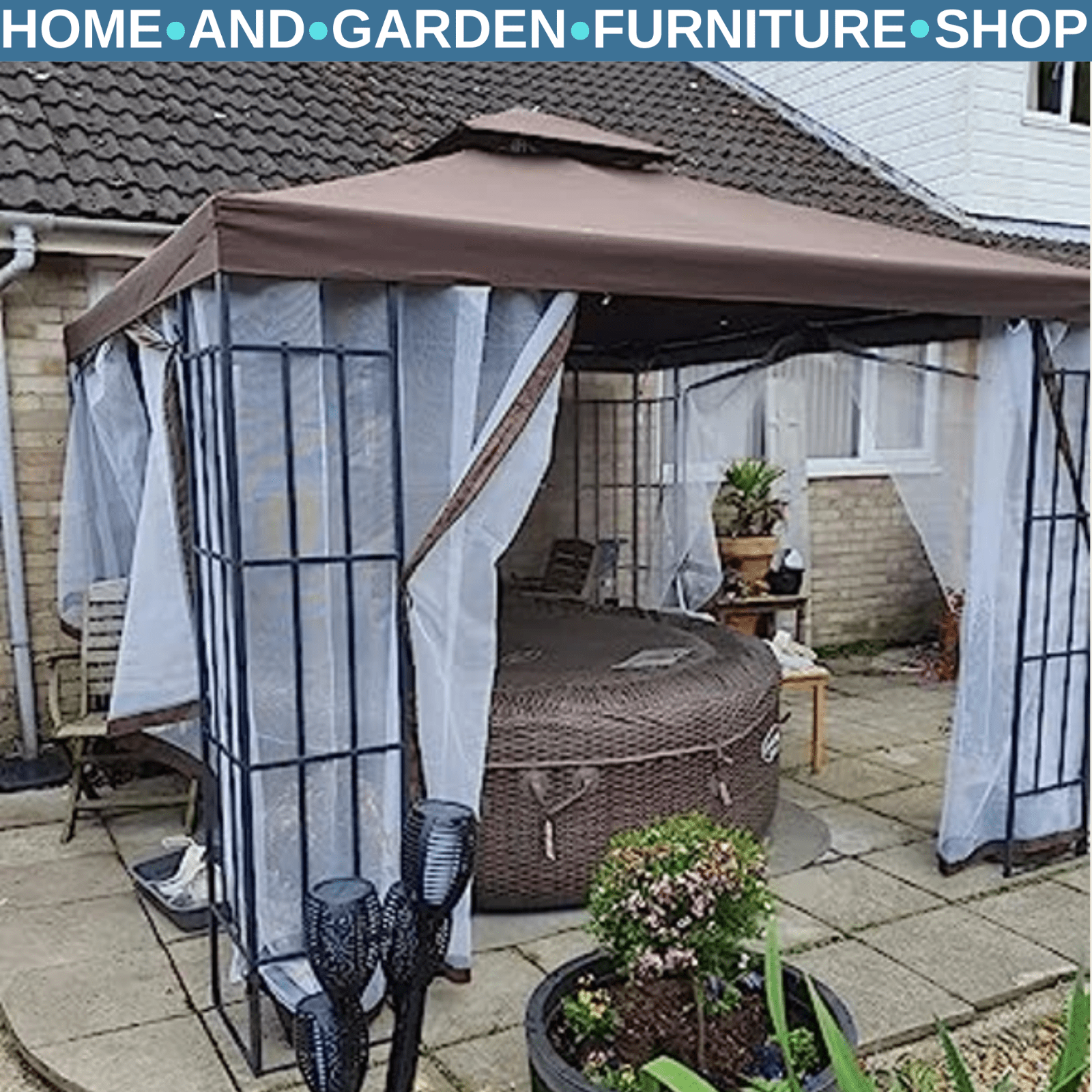 3m x 3m Two Tier Metal Gazebo Party Tent Outdoor Garden Patio Canopy Shelter - Home and Garden Furniture Shop - rustic - furniture