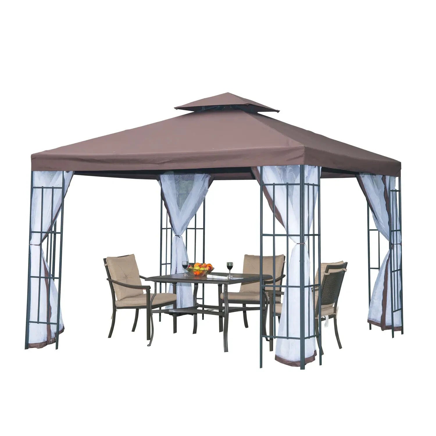 3m x 3m Two Tier Metal Gazebo Party Tent Outdoor Garden Patio Canopy Shelter - Home and Garden Furniture Shop - rustic - furniture