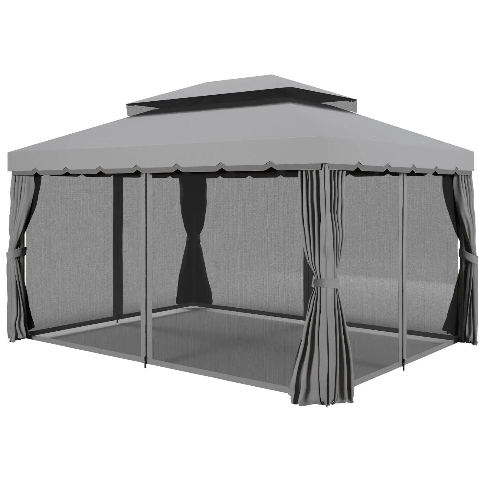 3m x 4m 2 Tier Garden Gazebo Heavy Duty Aluminium Marquee Party Tent Light Grey - Home and Garden Furniture Shop - #rustic - furniture#