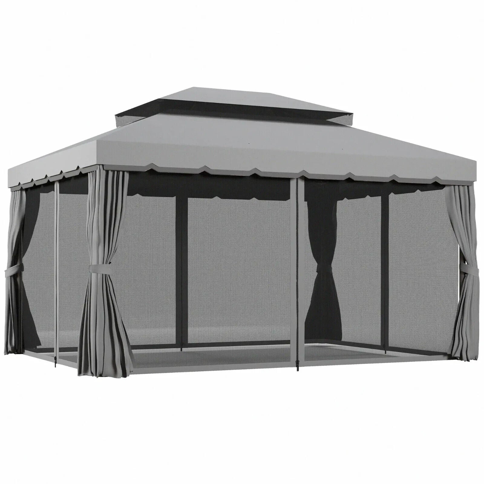 3m x 4m 2 Tier Garden Gazebo Heavy Duty Aluminium Marquee Party Tent Light Grey - Home and Garden Furniture Shop - #rustic - furniture#