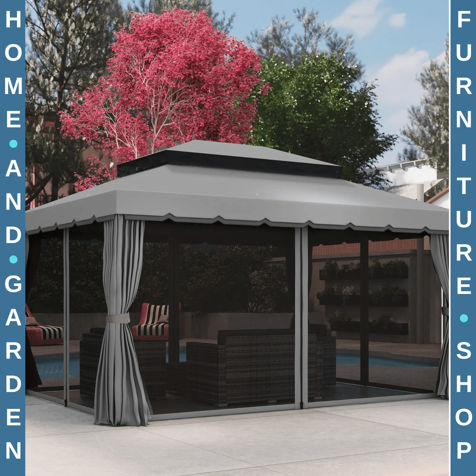 3m x 4m 2 Tier Garden Gazebo Heavy Duty Aluminium Marquee Party Tent Light Grey - Home and Garden Furniture Shop - #rustic - furniture#