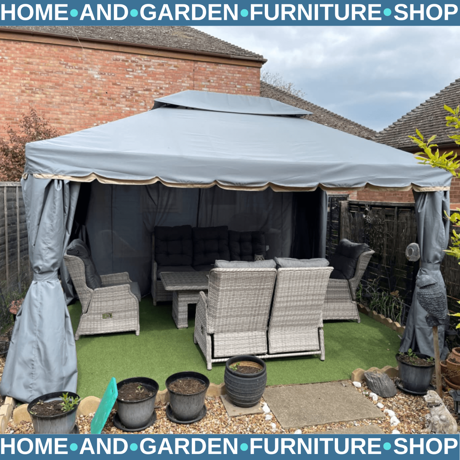 3m x 4m 2 Tier Garden Gazebo Heavy Duty Aluminium Marquee Party Tent Light Grey - Home and Garden Furniture Shop - #rustic - furniture#