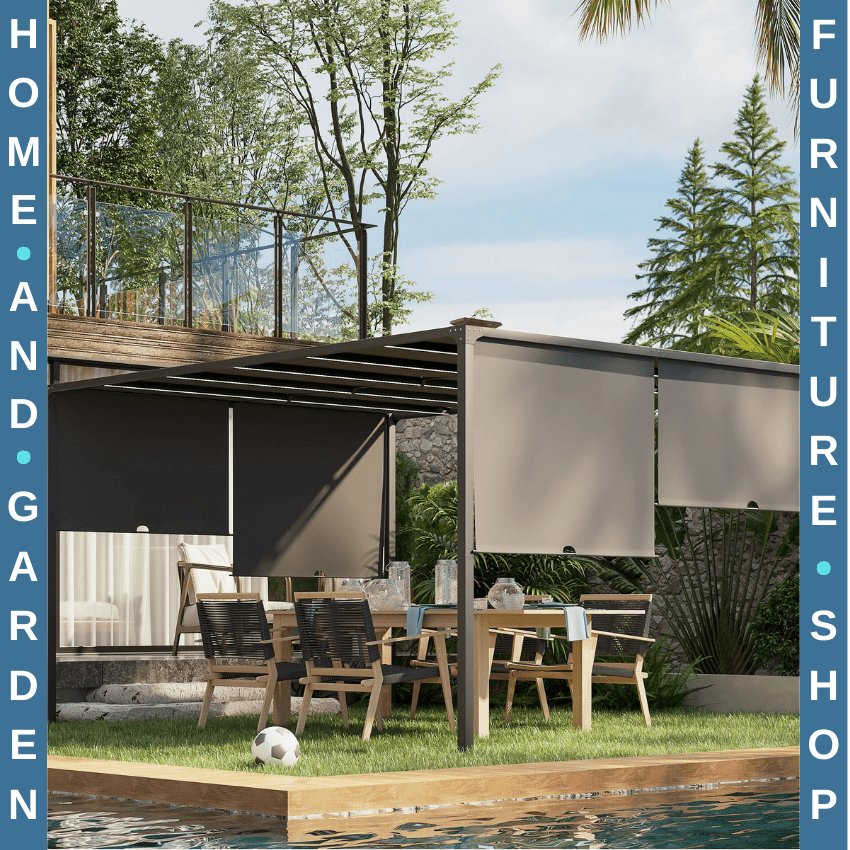 3m x 4m Metal Garden Pergola with Retractable Roof and Solar LED Lights for BBQ - Home and Garden Furniture Shop - rustic - furniture