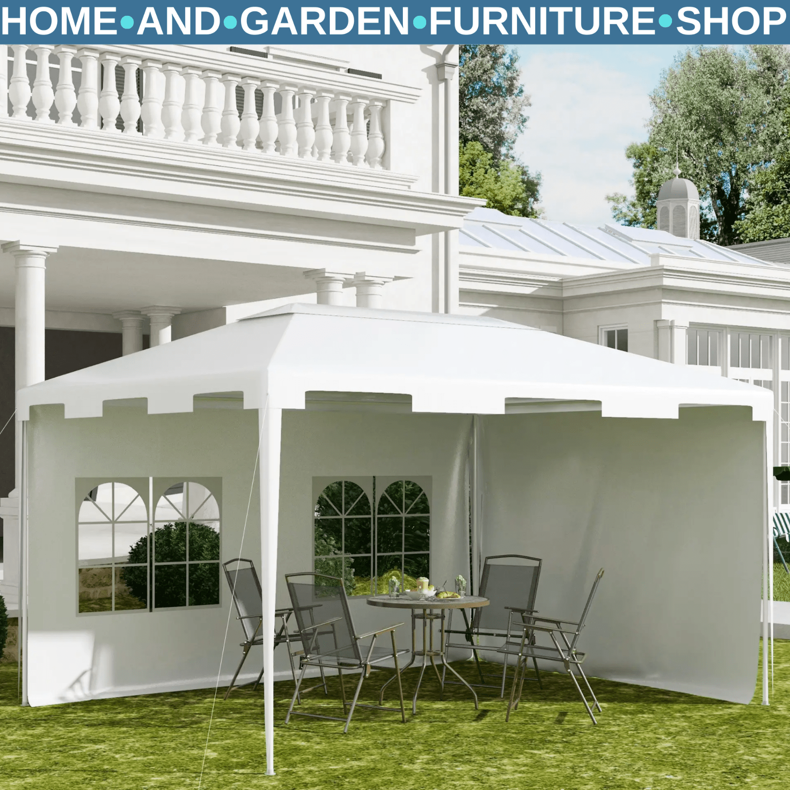 3m x 4m Outdoor Garden Gazebo Wedding Party Tent Canopy Marquee White Shelter - Home and Garden Furniture Shop - rustic - furniture