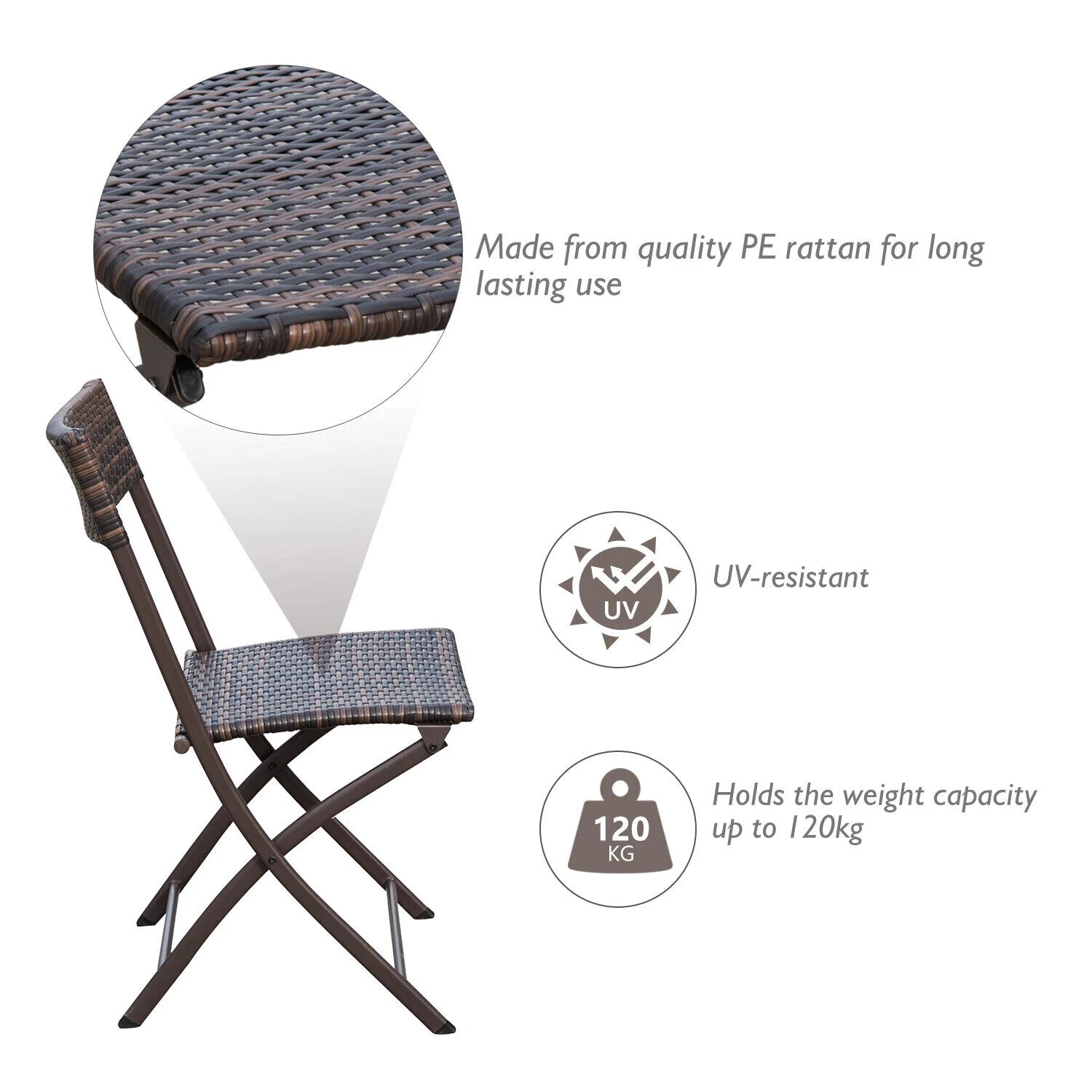 3PC Rattan Bistro Set Folding Chairs Coffee Table Garden Outdoor Furniture - Home and Garden Furniture Shop - #rustic - furniture#