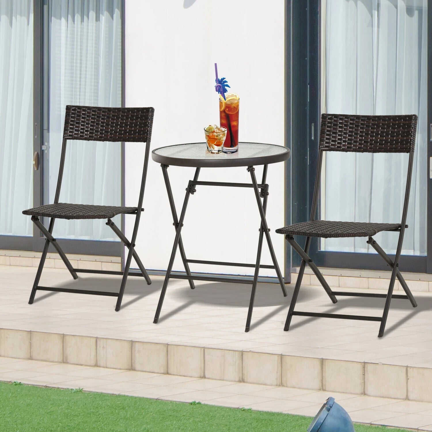 3PC Rattan Bistro Set Folding Chairs Coffee Table Garden Outdoor Furniture - Home and Garden Furniture Shop - #rustic - furniture#