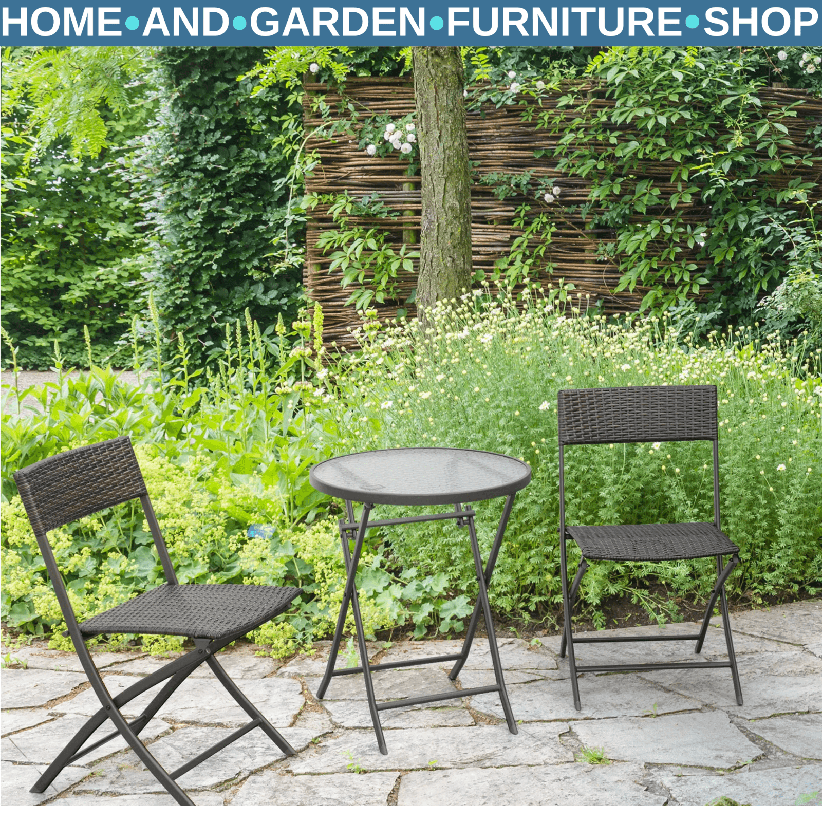 3PC Rattan Bistro Set Folding Chairs Coffee Table Garden Outdoor Furniture - Home and Garden Furniture Shop - #rustic - furniture#
