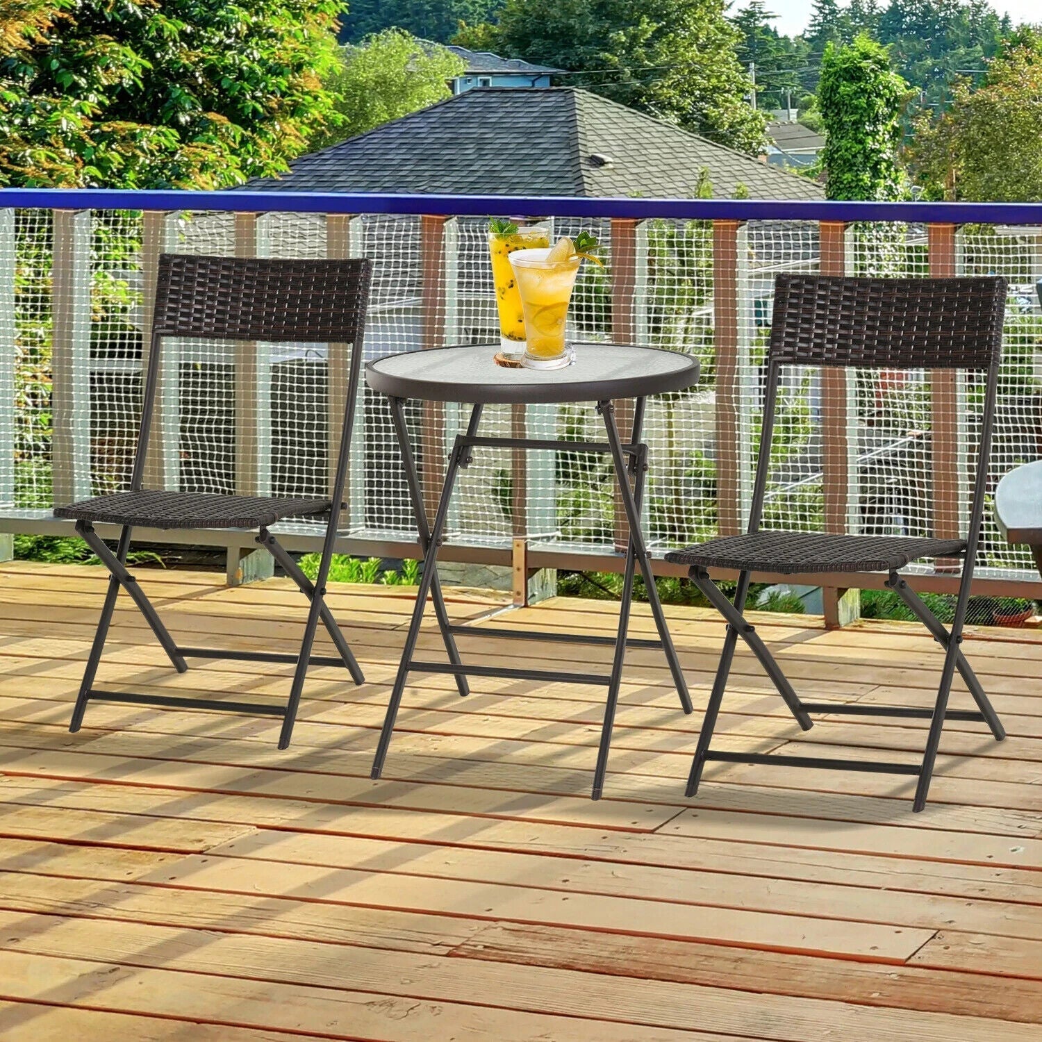 3PC Rattan Bistro Set Folding Chairs Coffee Table Garden Outdoor Furniture - Home and Garden Furniture Shop - #rustic - furniture#