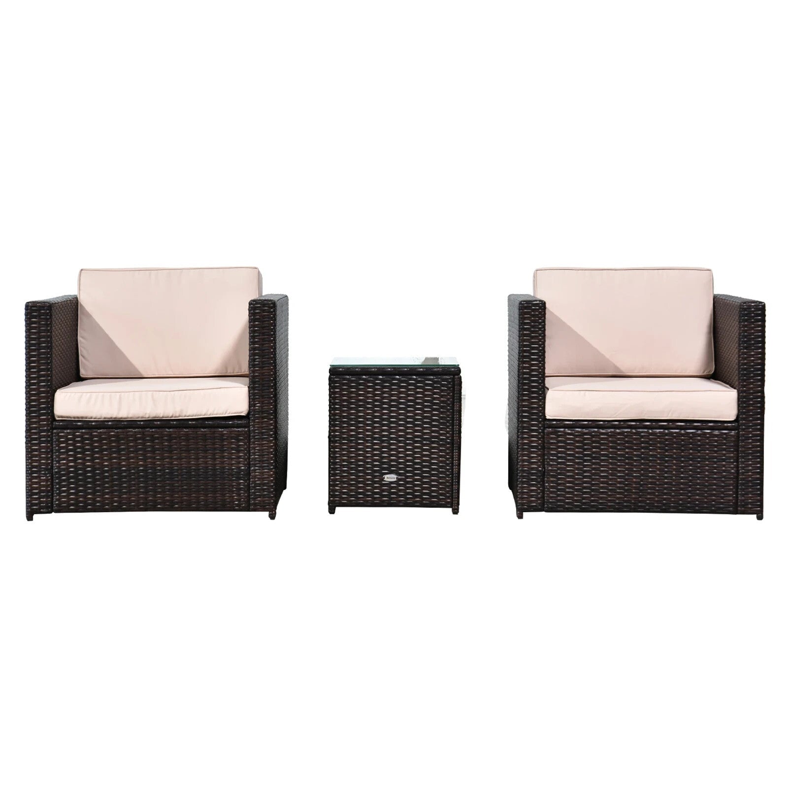 3Pcs Patio 2 Seater Rattan Sofa Garden Furniture Set Coffee Table Seat Cushions - Home and Garden Furniture Shop - rustic - furniture