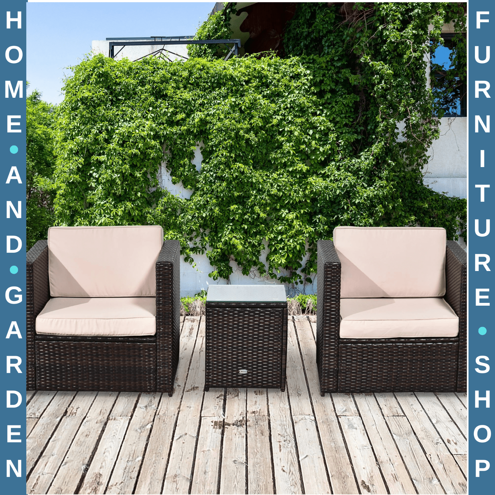 3Pcs Patio 2 Seater Rattan Sofa Garden Furniture Set Coffee Table Seat Cushions - Home and Garden Furniture Shop - rustic - furniture