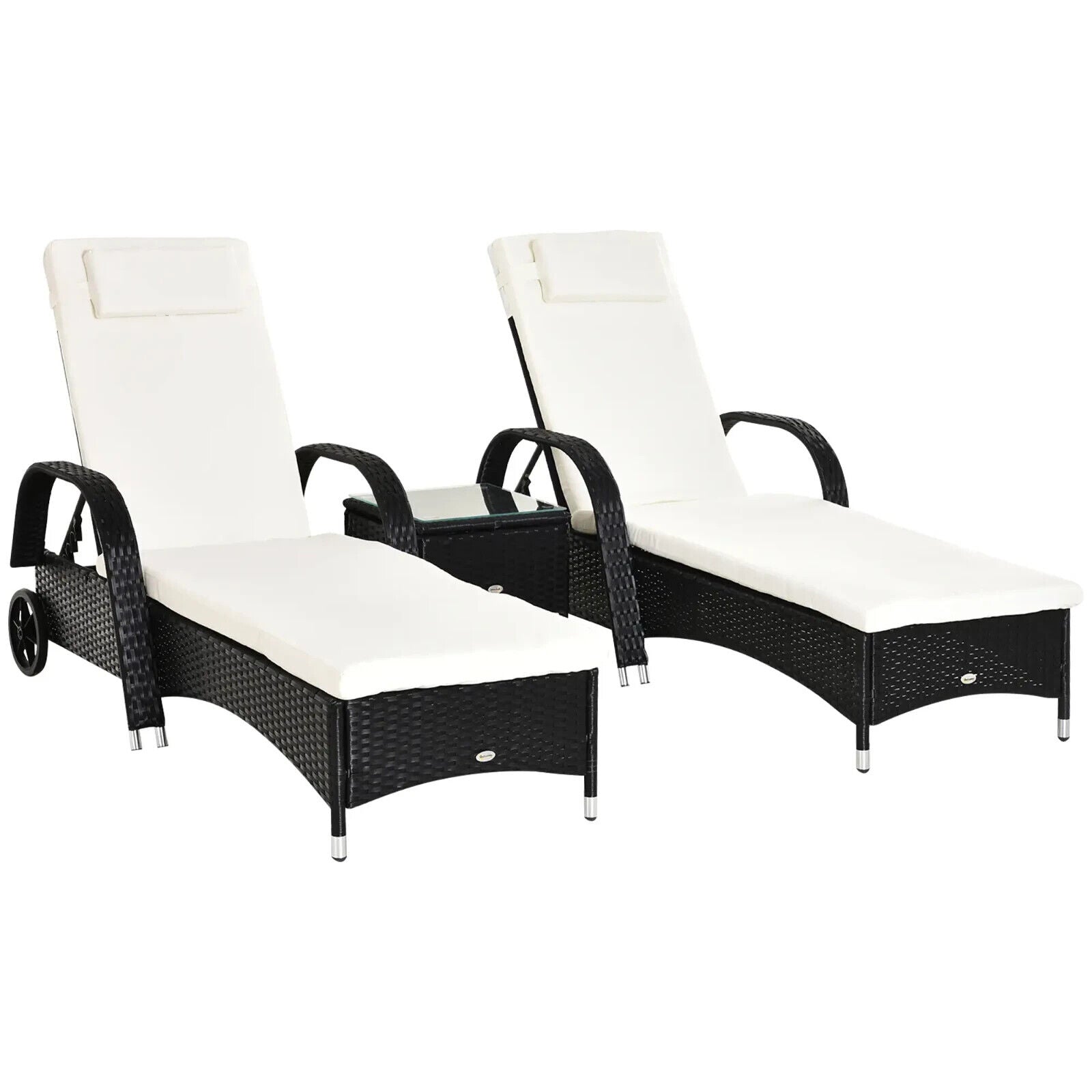 3pcs Rattan Sun Lounger Set Wicker Sofa Day Bed Recliner Garden Furniture 200cm - Home and Garden Furniture Shop - #rustic - furniture#