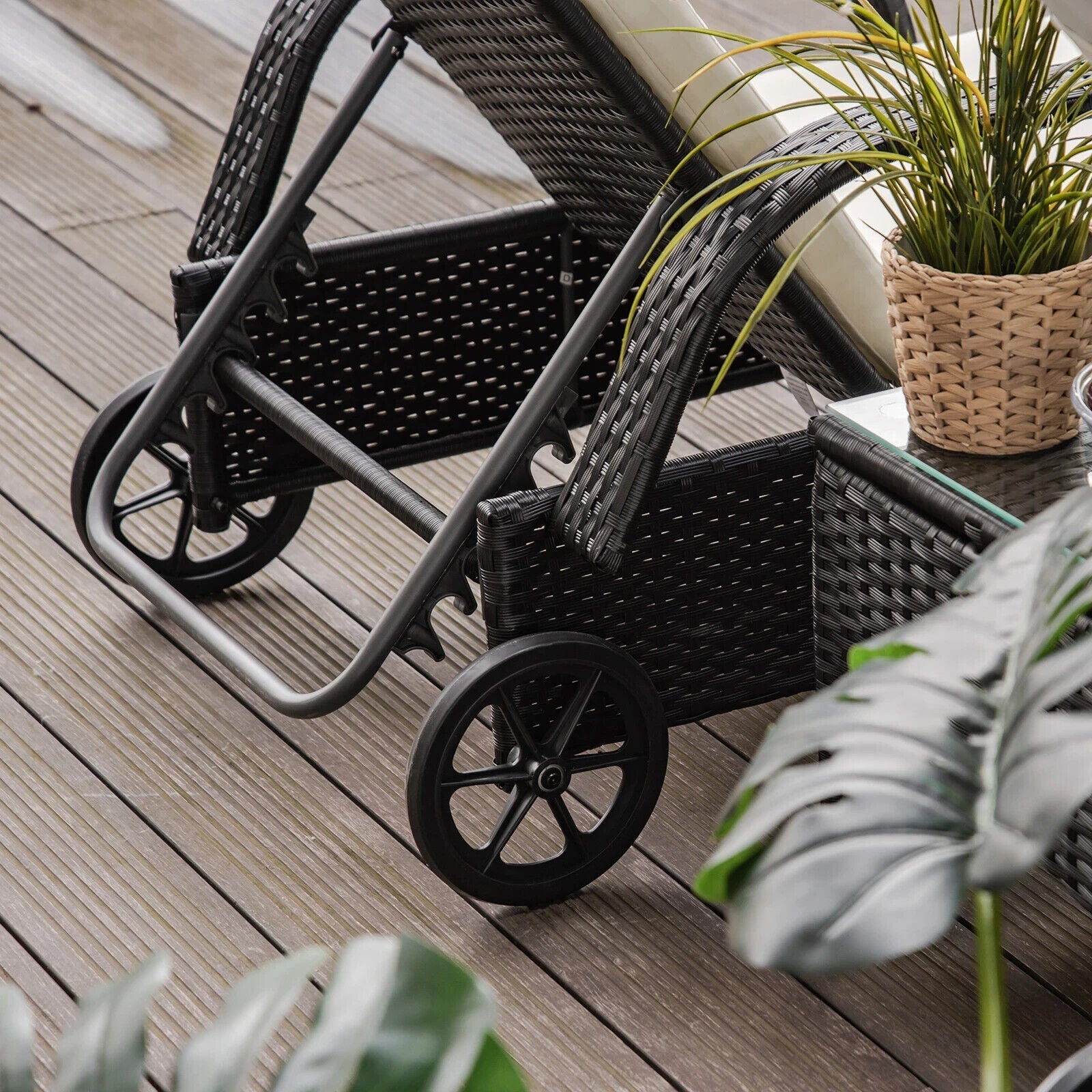 3pcs Rattan Sun Lounger Set Wicker Sofa Day Bed Recliner Garden Furniture 200cm - Home and Garden Furniture Shop - #rustic - furniture#