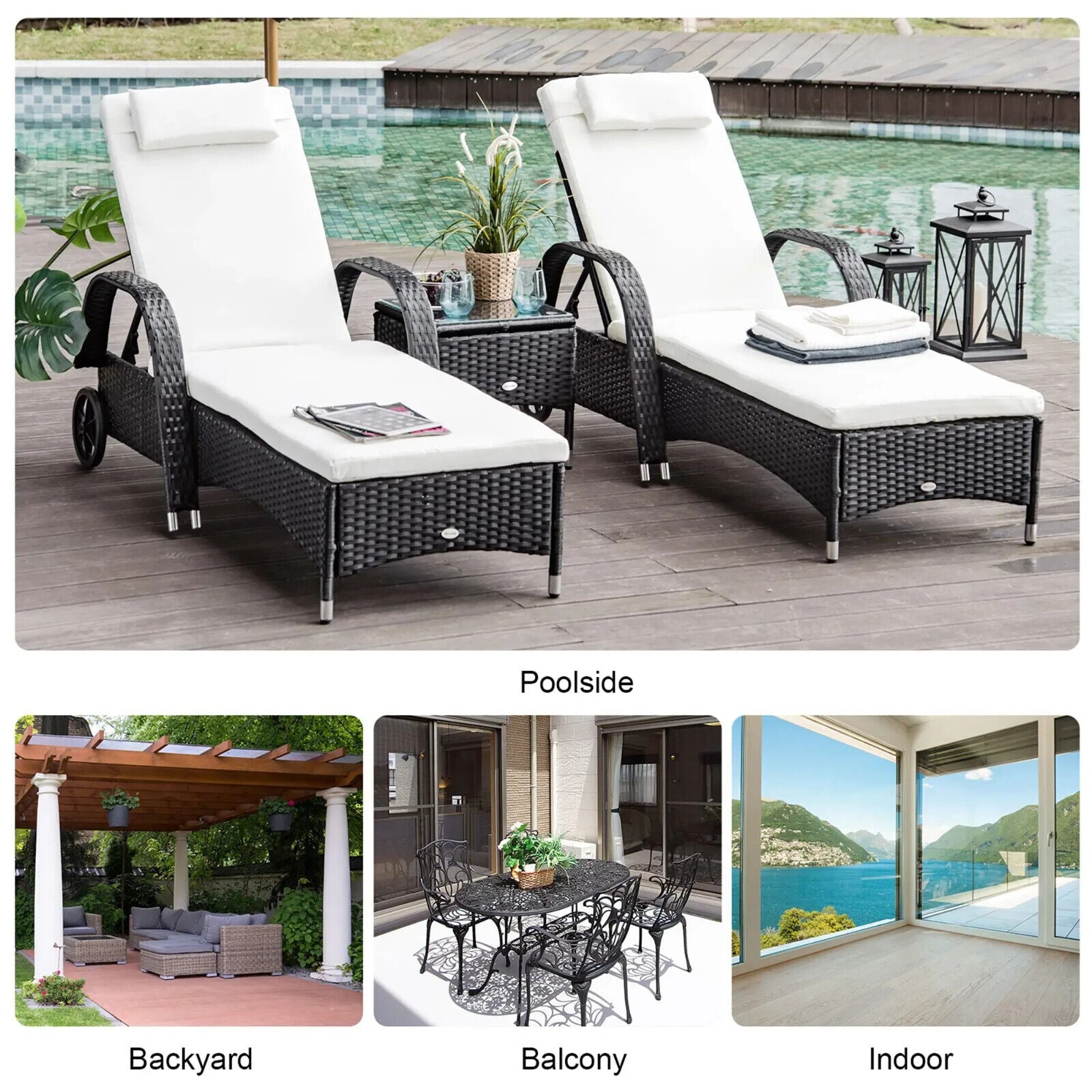3pcs Rattan Sun Lounger Set Wicker Sofa Day Bed Recliner Garden Furniture 200cm - Home and Garden Furniture Shop - #rustic - furniture#