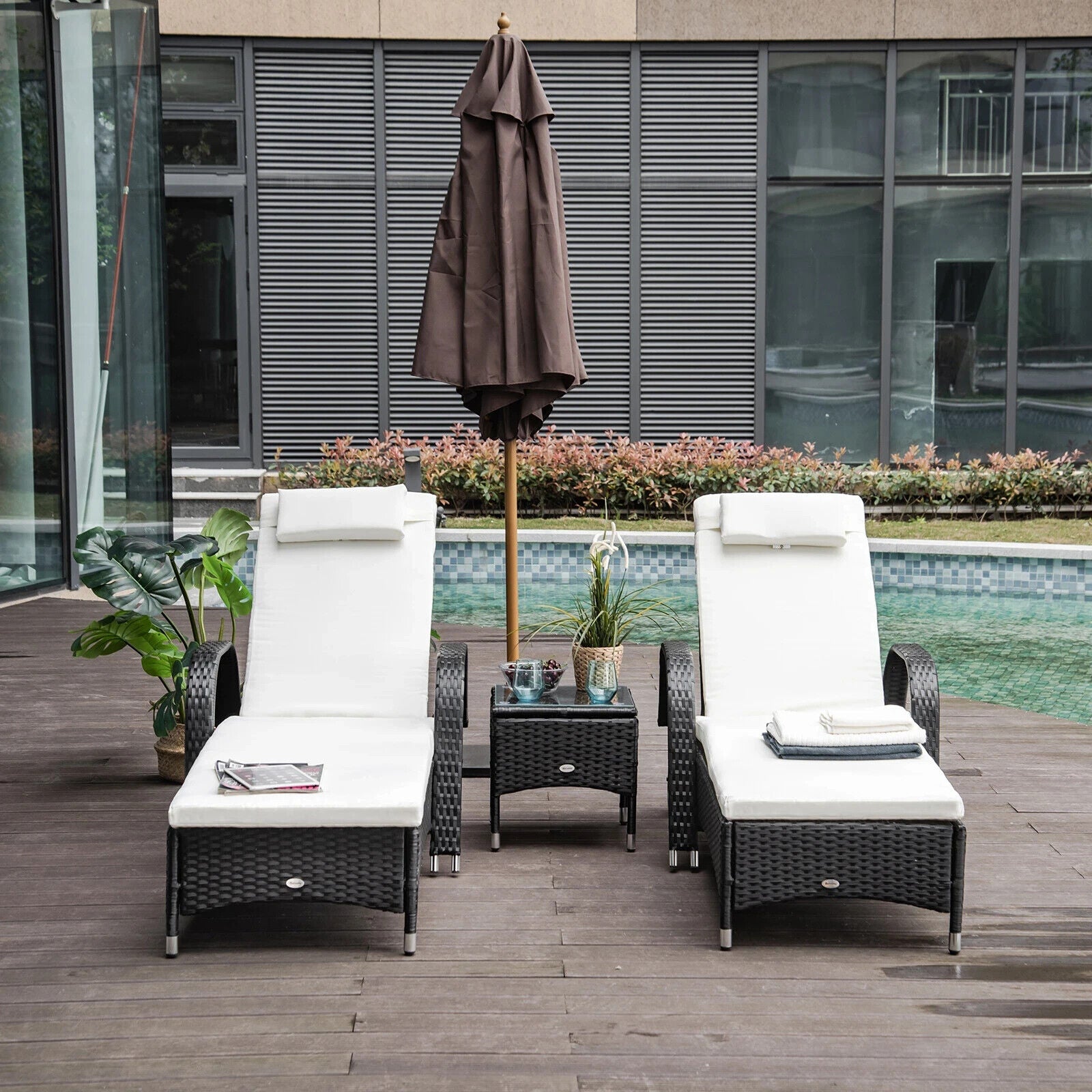 3pcs Rattan Sun Lounger Set Wicker Sofa Day Bed Recliner Garden Furniture 200cm - Home and Garden Furniture Shop - #rustic - furniture#