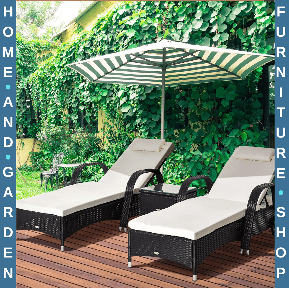 3pcs Rattan Sun Lounger Set Wicker Sofa Day Bed Recliner Garden Furniture 200cm - Home and Garden Furniture Shop - #rustic - furniture#