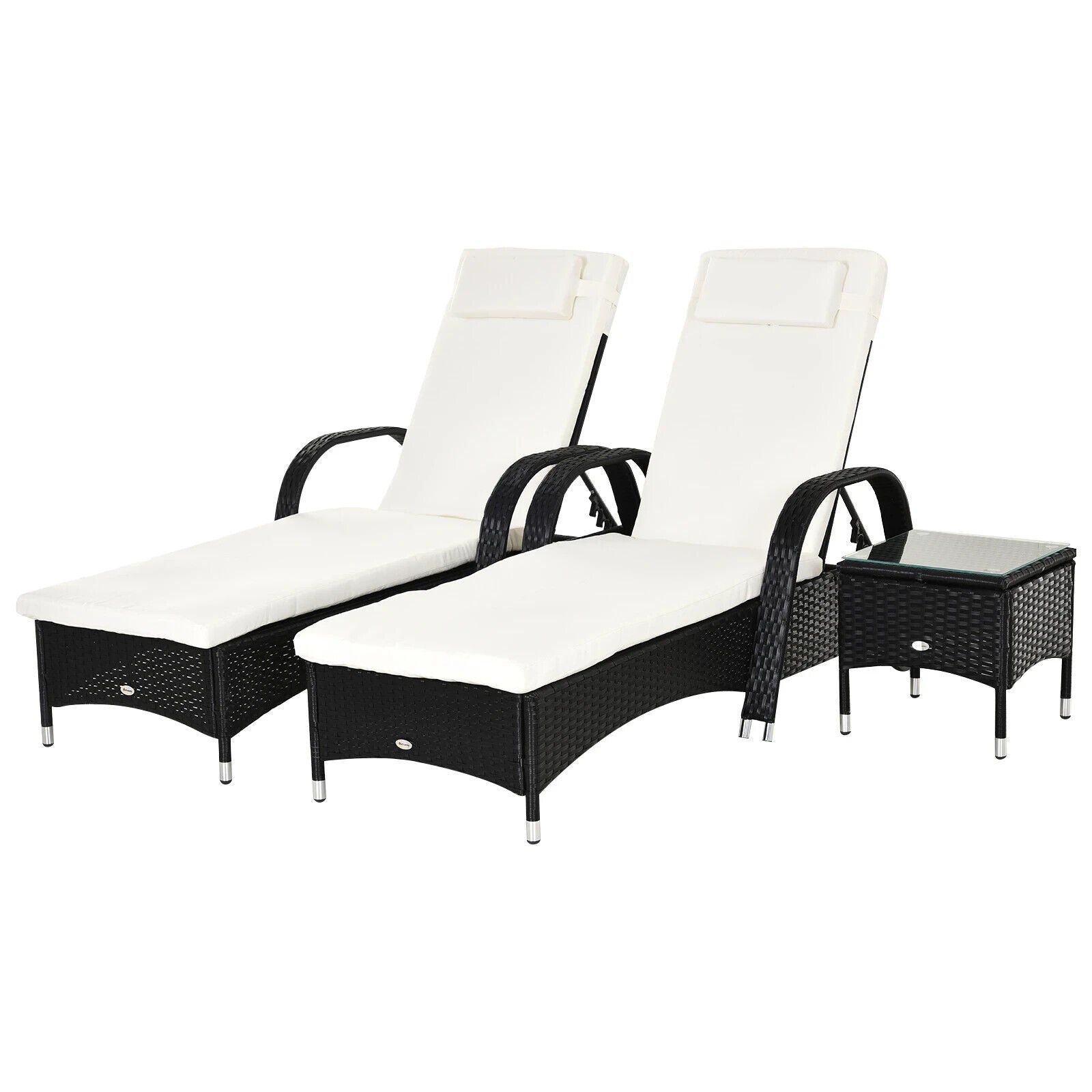3pcs Rattan Sun Lounger Set Wicker Sofa Day Bed Recliner Garden Furniture 200cm - Home and Garden Furniture Shop - #rustic - furniture#