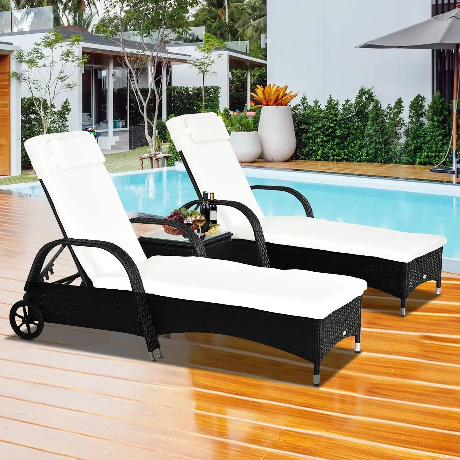 3pcs Rattan Sun Lounger Set Wicker Sofa Day Bed Recliner Garden Furniture 200cm - Home and Garden Furniture Shop - #rustic - furniture#