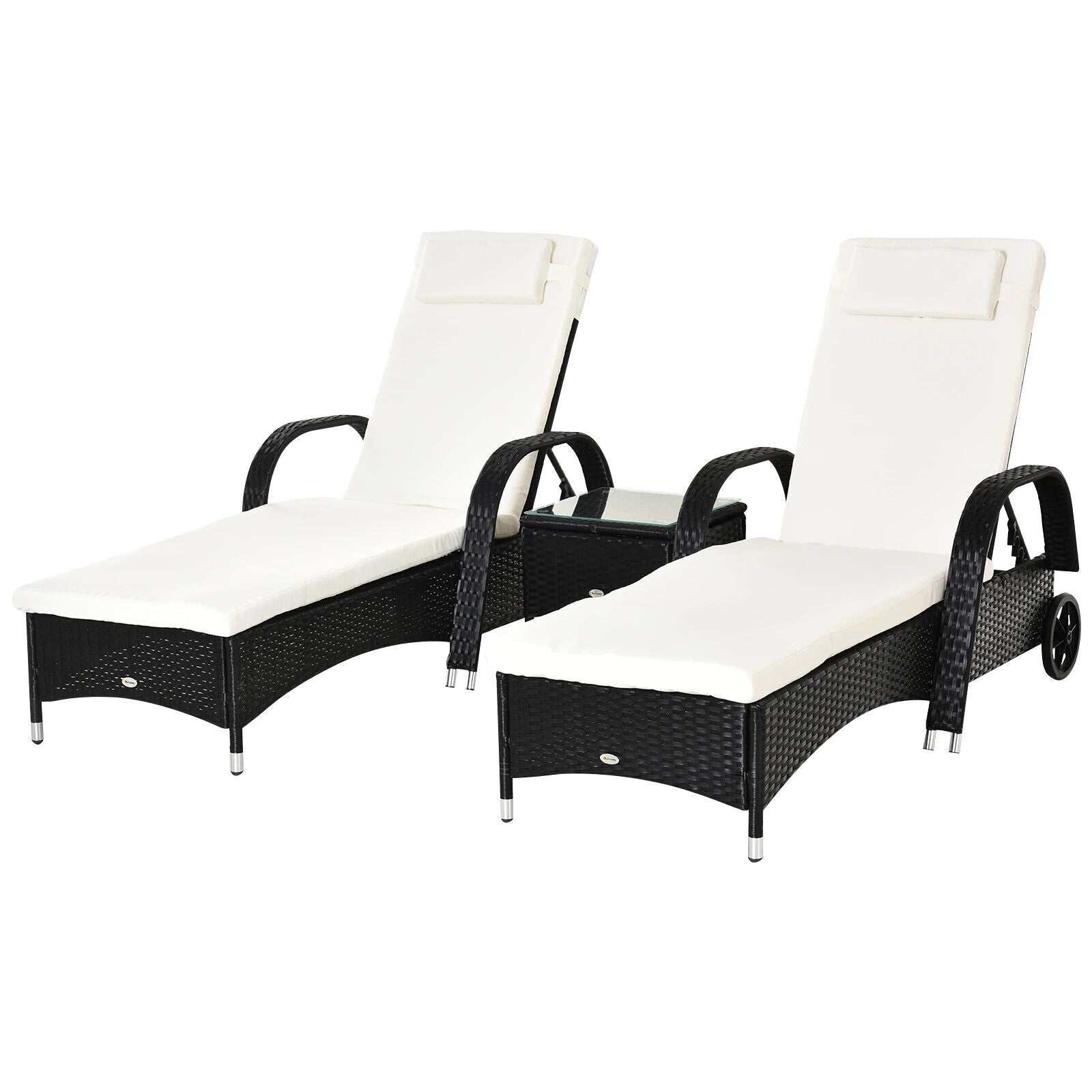 3pcs Rattan Sun Lounger Set Wicker Sofa Day Bed Recliner Garden Furniture 200cm - Home and Garden Furniture Shop - #rustic - furniture#