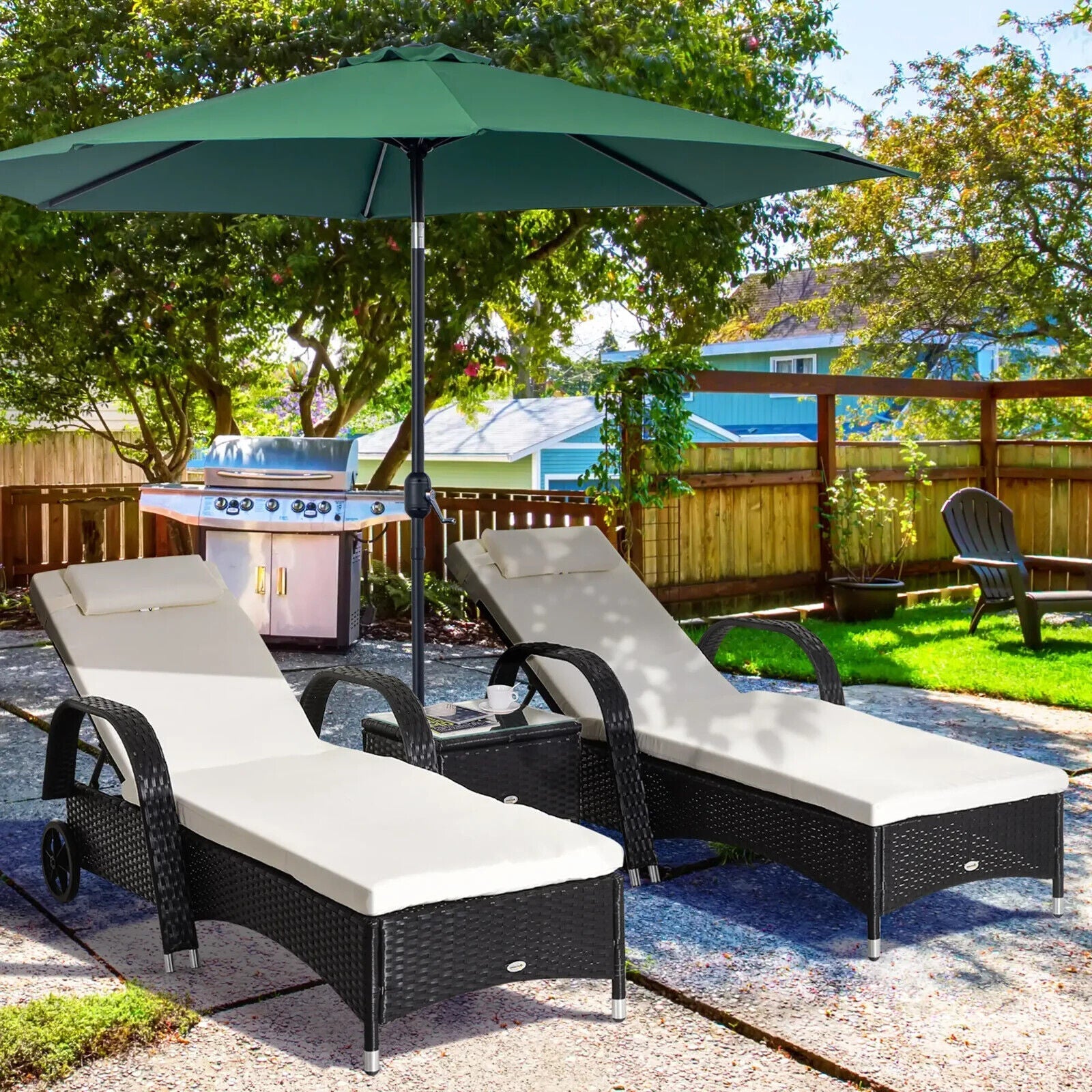 3pcs Rattan Sun Lounger Set Wicker Sofa Day Bed Recliner Garden Furniture 200cm - Home and Garden Furniture Shop - #rustic - furniture#