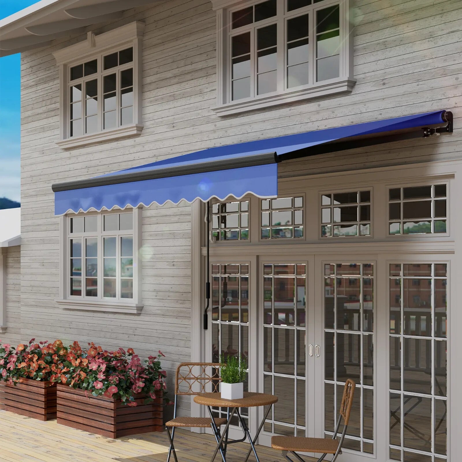 3x2.5m Electric Retractable Awning with LED Light Remote Aluminium Patio Canopy - Home and Garden Furniture Shop - rustic - furniture