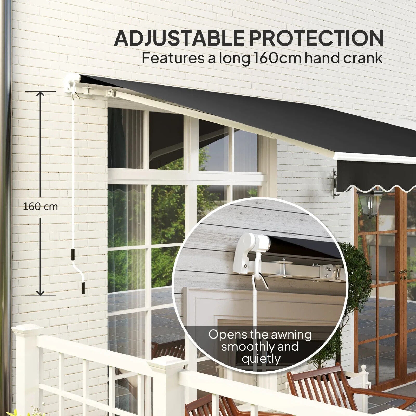 3x2.5m Manual Patio Awning Retractable Canopy with Crank Handle & Fittings Black - Home and Garden Furniture Shop - #rustic - furniture#