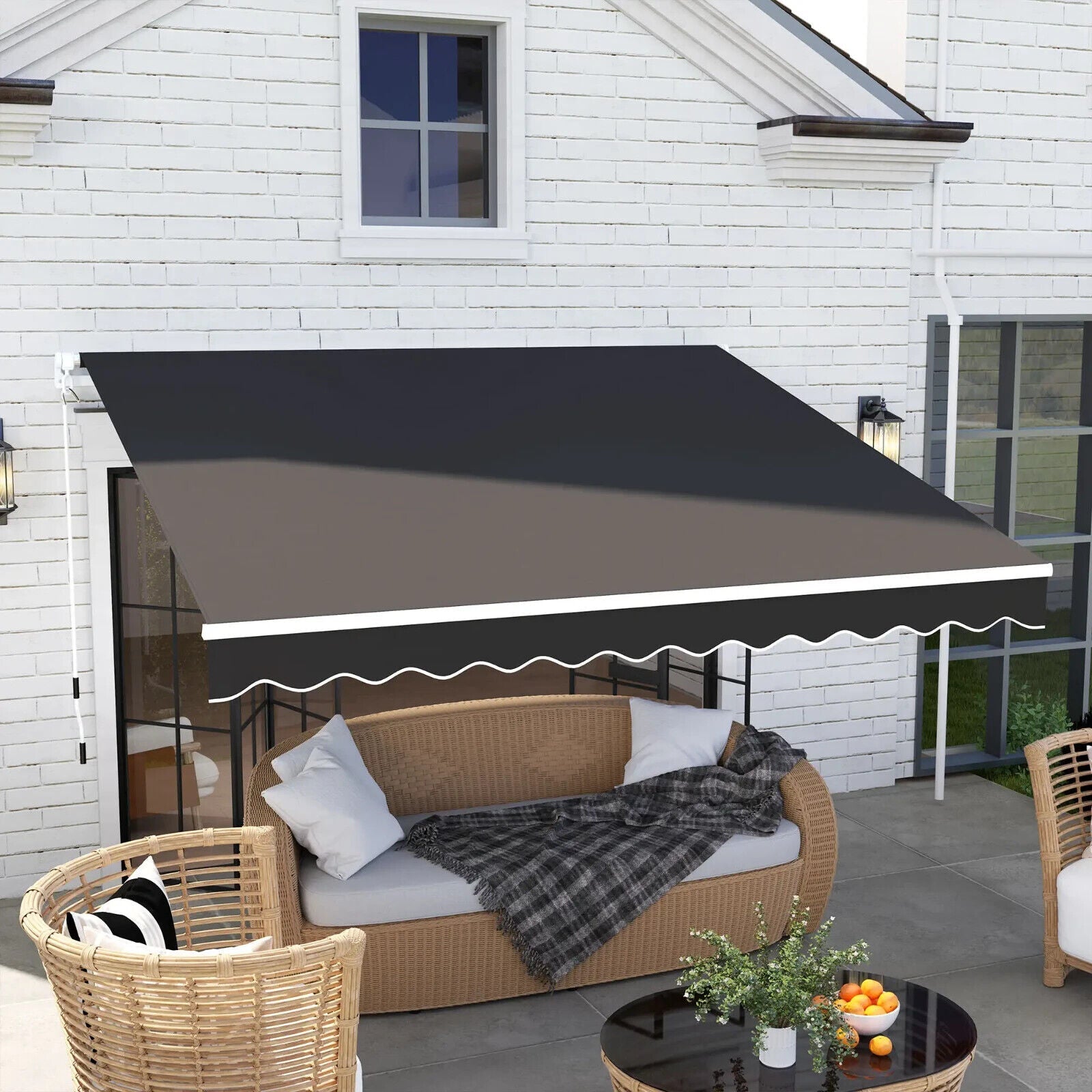 3x2.5m Manual Patio Awning Retractable Canopy with Crank Handle & Fittings Black - Home and Garden Furniture Shop - #rustic - furniture#