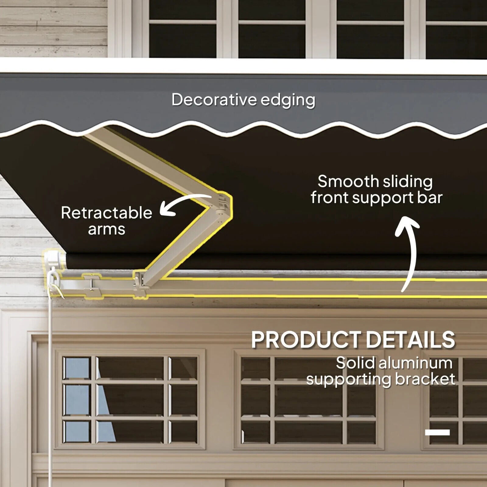 3x2.5m Manual Patio Awning Retractable Canopy with Crank Handle & Fittings Black - Home and Garden Furniture Shop - #rustic - furniture#