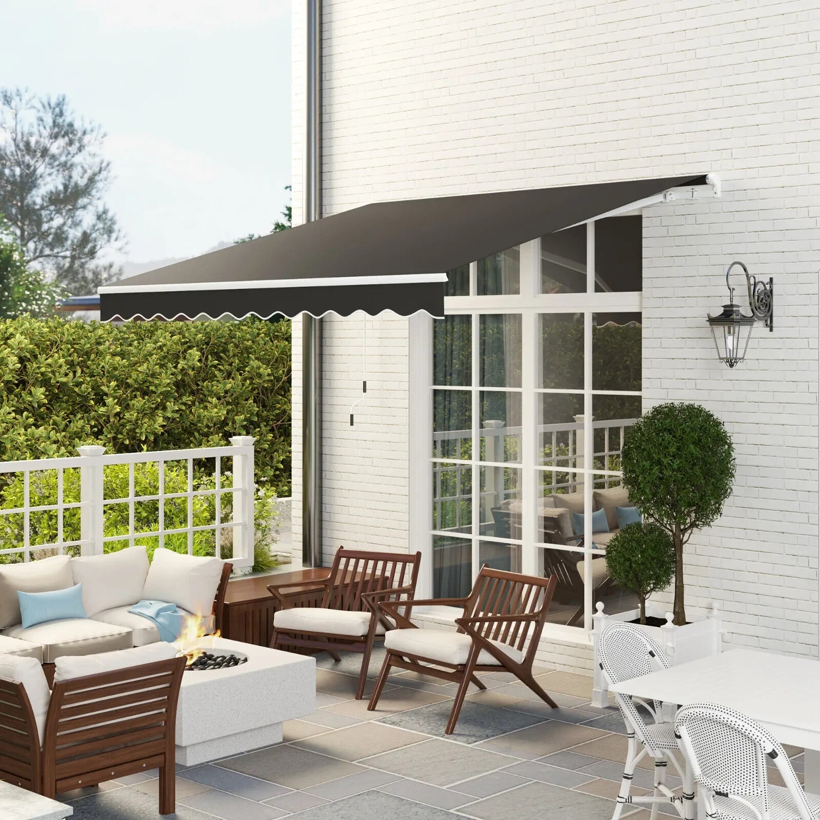 3x2.5m Manual Patio Awning Retractable Canopy with Crank Handle & Fittings Black - Home and Garden Furniture Shop - rustic - furniture