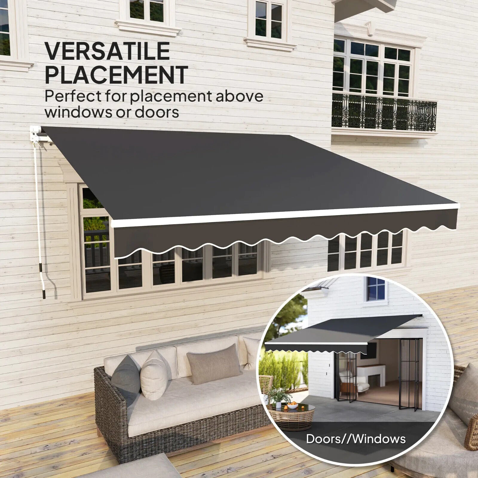 3x2.5m Manual Patio Awning Retractable Canopy with Crank Handle & Fittings Black - Home and Garden Furniture Shop - #rustic - furniture#